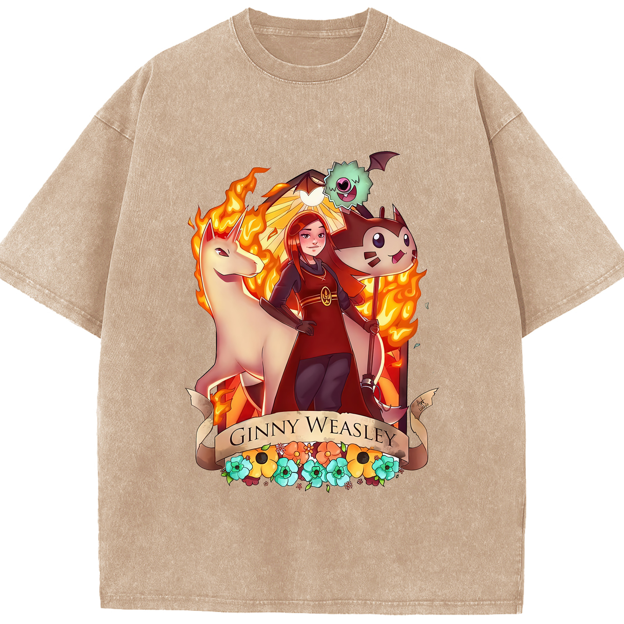 （画像用） Harry Potter ハリー・ポッターシリーズ 綿100% ヴィンテージ風 半袖Tシャツ（フロントプリント）