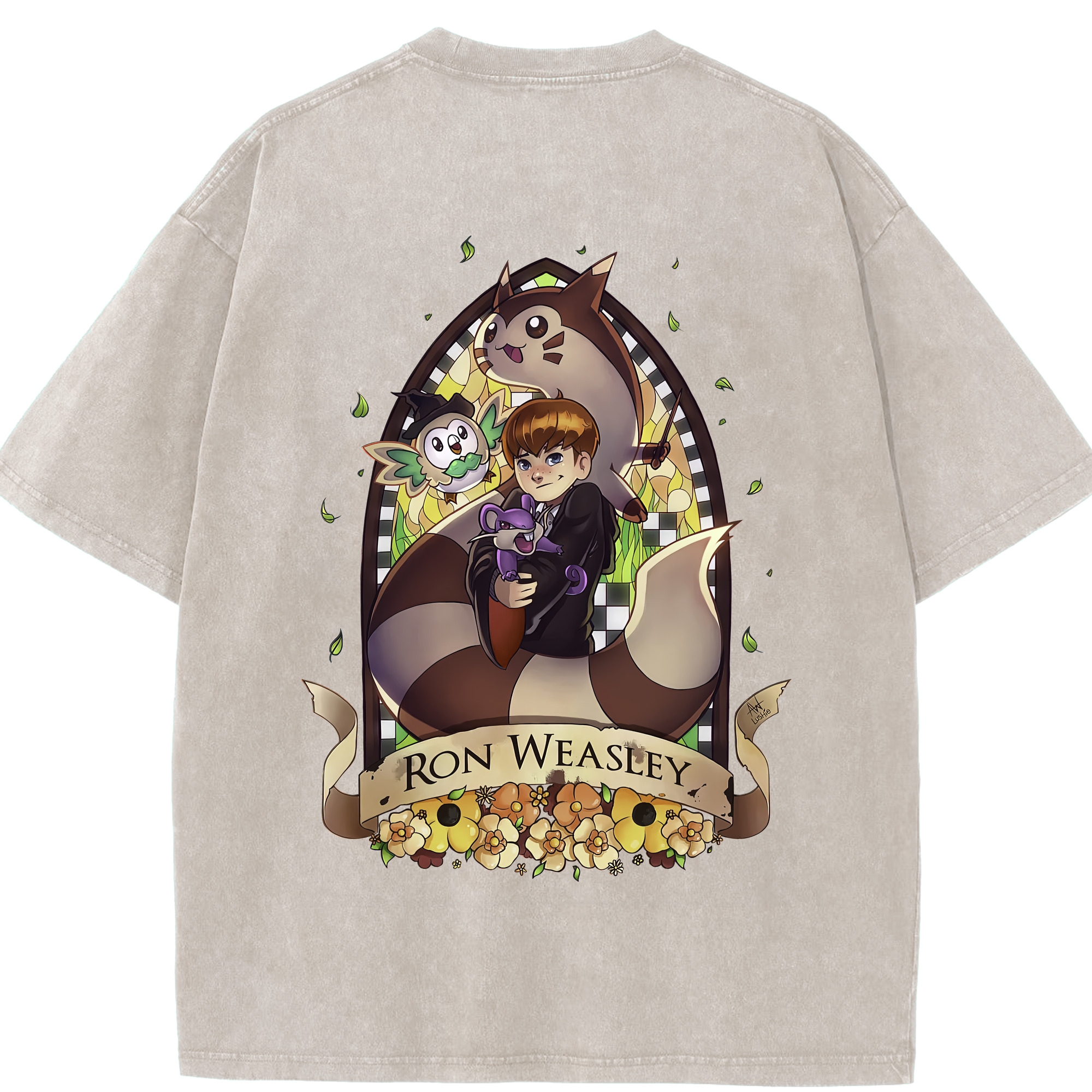 （画像用） Harry Potter ハリー・ポッターシリーズ 綿100% ヴィンテージ風 半袖Tシャツ（背面プリント）