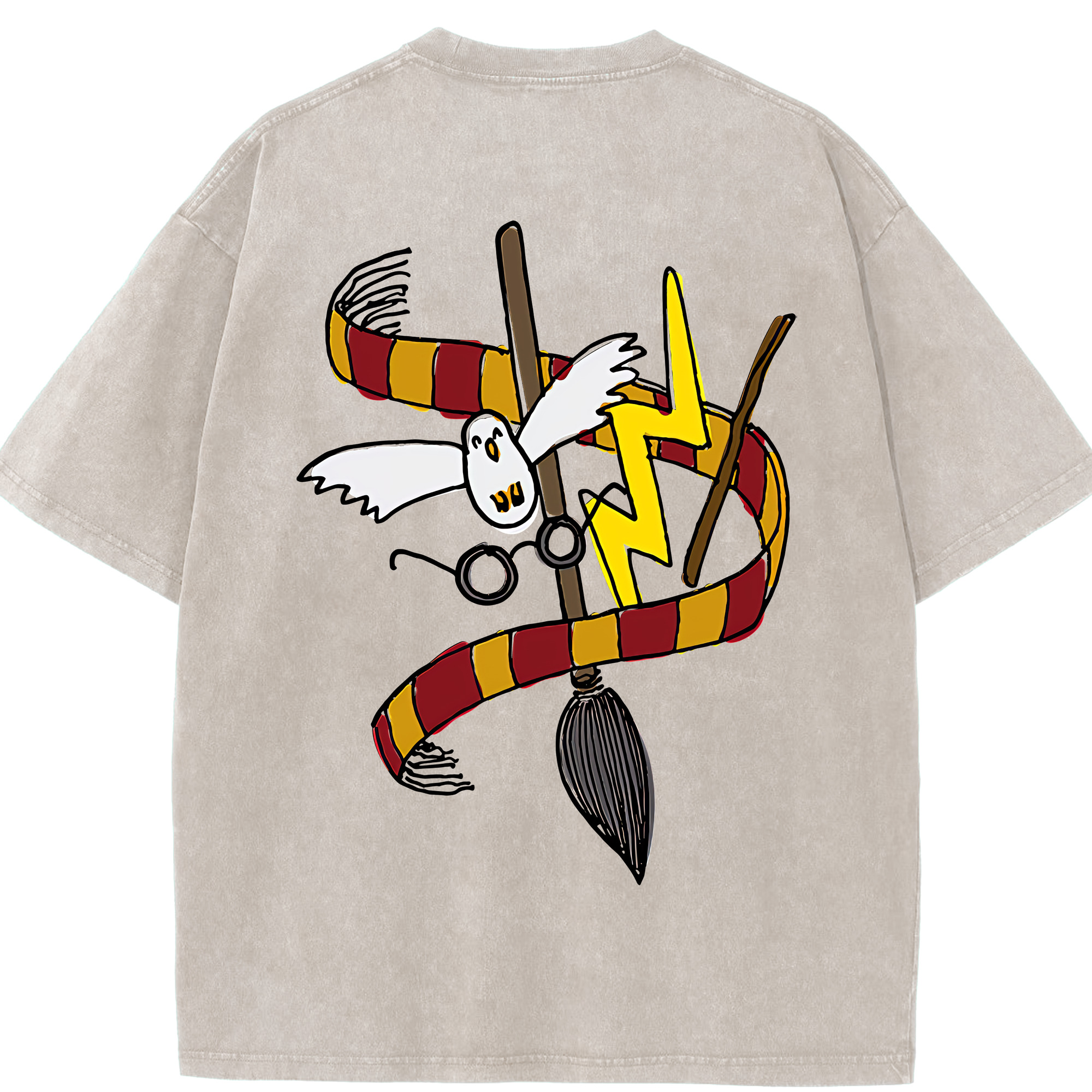 （画像用） Harry Potter ハリー・ポッターシリーズ 綿100% ヴィンテージ風 半袖Tシャツ（背面プリント）