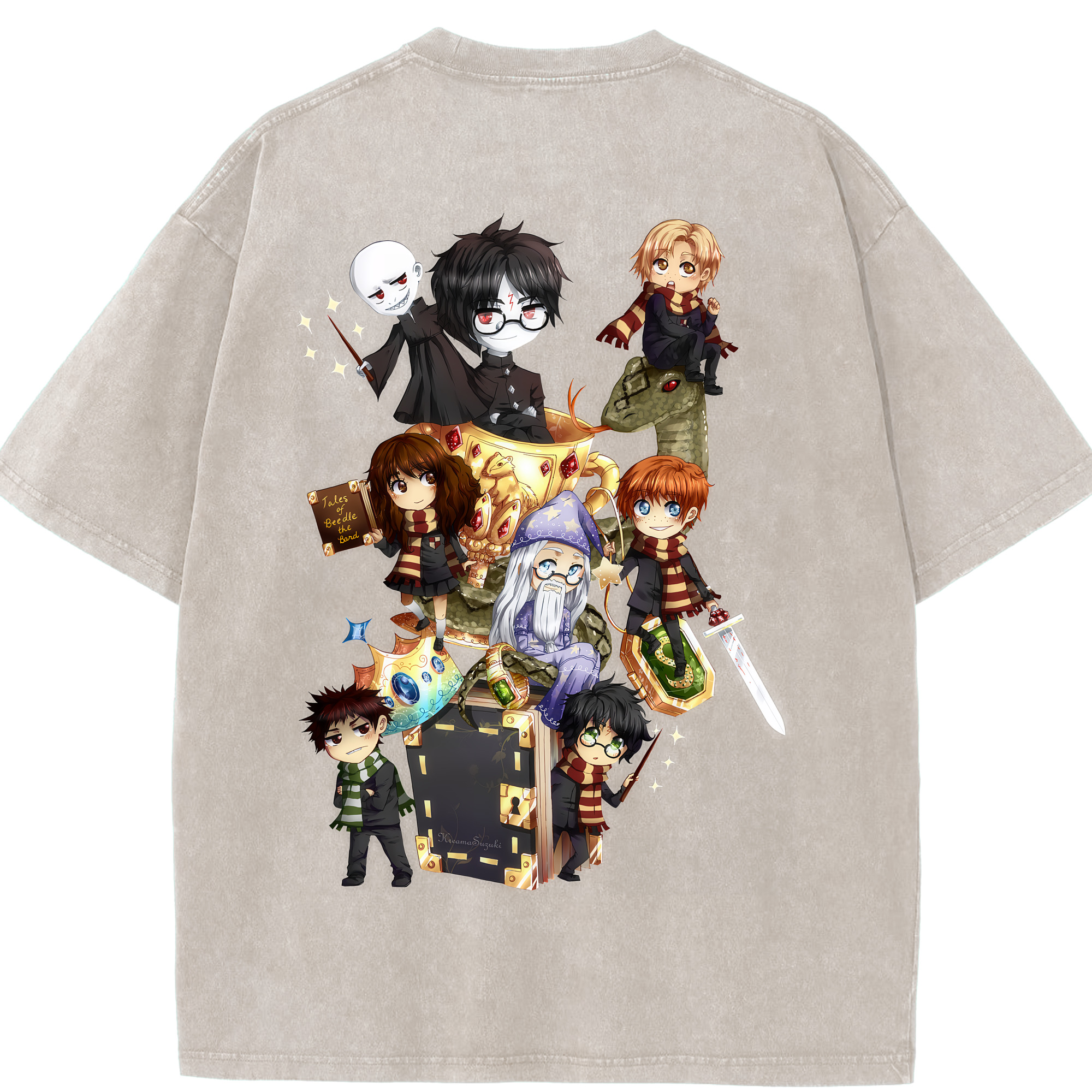 （画像用） Harry Potter ハリー・ポッターシリーズ 綿100% ヴィンテージ風 半袖Tシャツ（背面プリント）