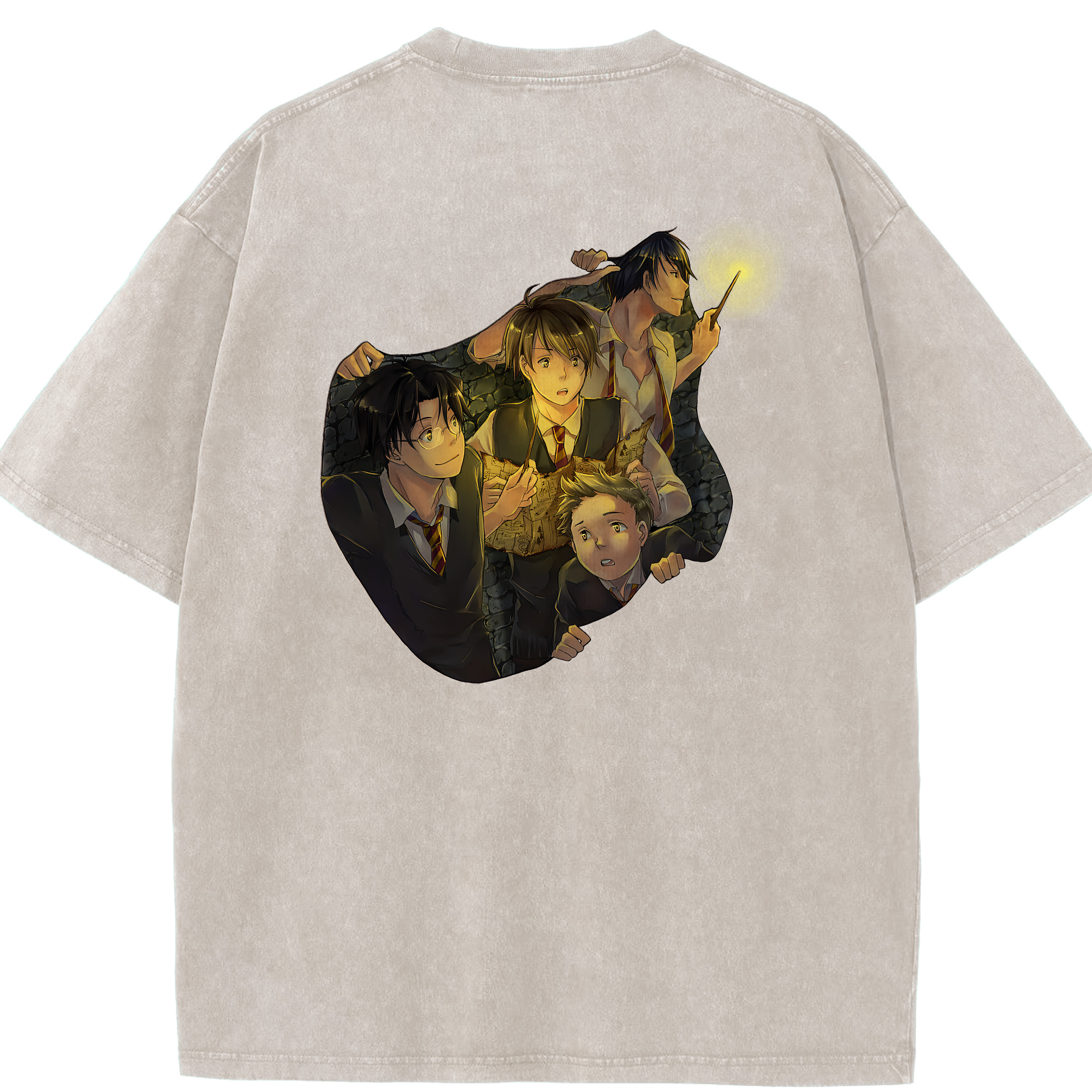 （画像用） Harry Potter ハリー・ポッターシリーズ 綿100% ヴィンテージ風 半袖Tシャツ（背面プリント）
