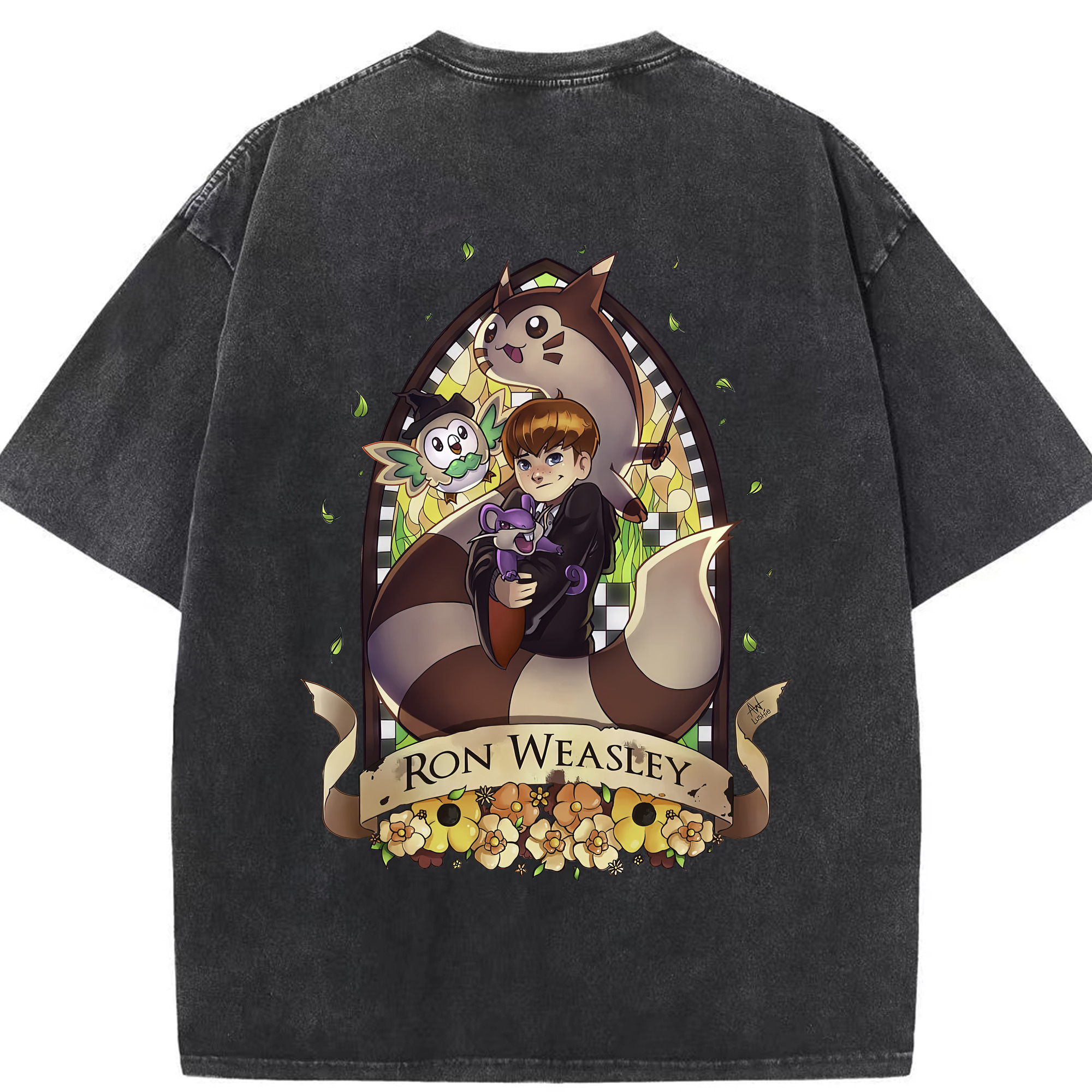 （画像用） Harry Potter ハリー・ポッターシリーズ 綿100% ヴィンテージ風 半袖Tシャツ（背面プリント）