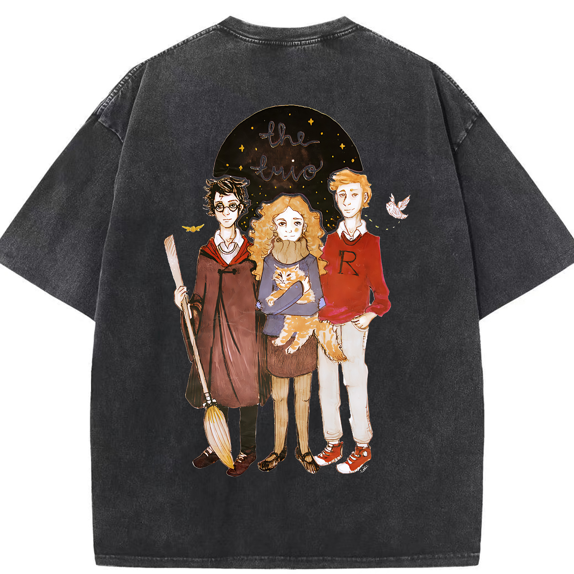 （画像用） Harry Potter ハリー・ポッターシリーズ 綿100% ヴィンテージ風 半袖Tシャツ（背面プリント）
