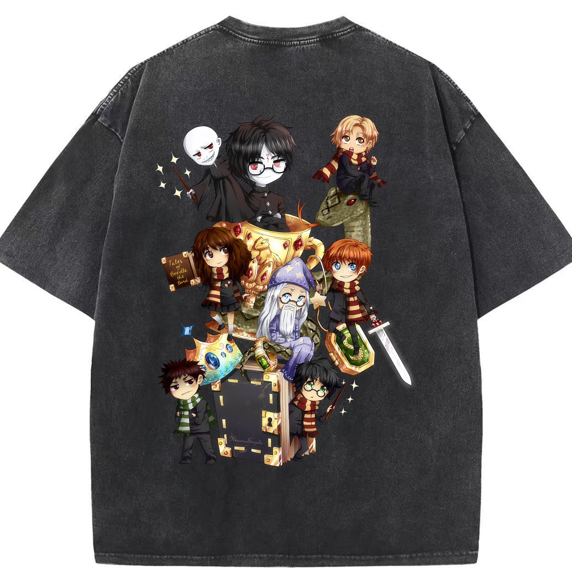 （画像用） Harry Potter ハリー・ポッターシリーズ 綿100% ヴィンテージ風 半袖Tシャツ（背面プリント）
