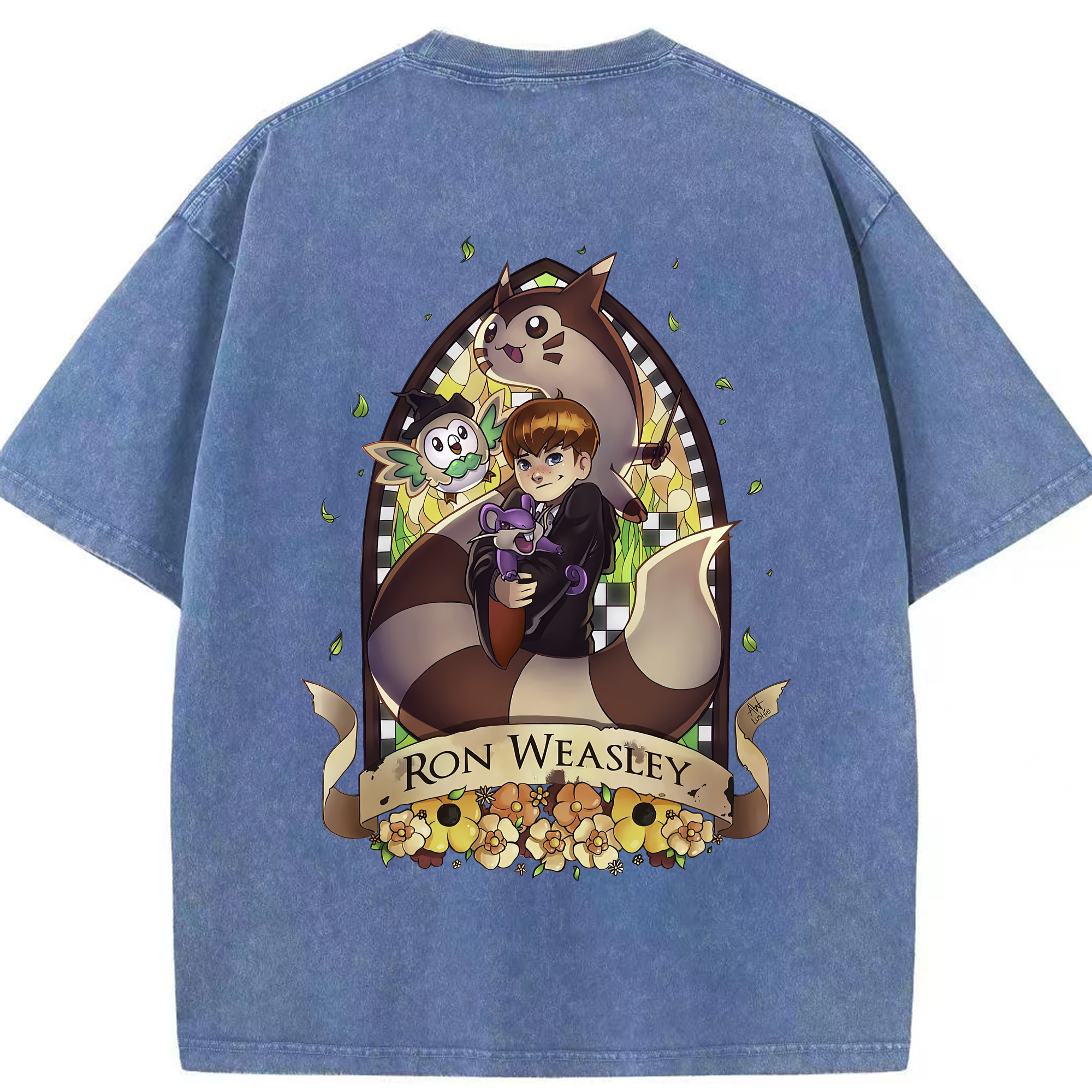 （画像用） Harry Potter ハリー・ポッターシリーズ 綿100% ヴィンテージ風 半袖Tシャツ（背面プリント）
