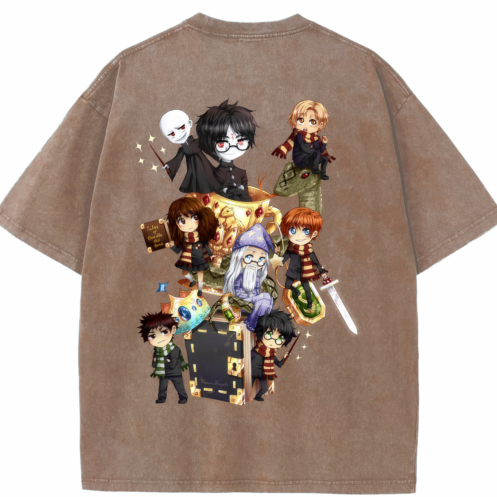 （画像用） Harry Potter ハリー・ポッターシリーズ 綿100% ヴィンテージ風 半袖Tシャツ（背面プリント）