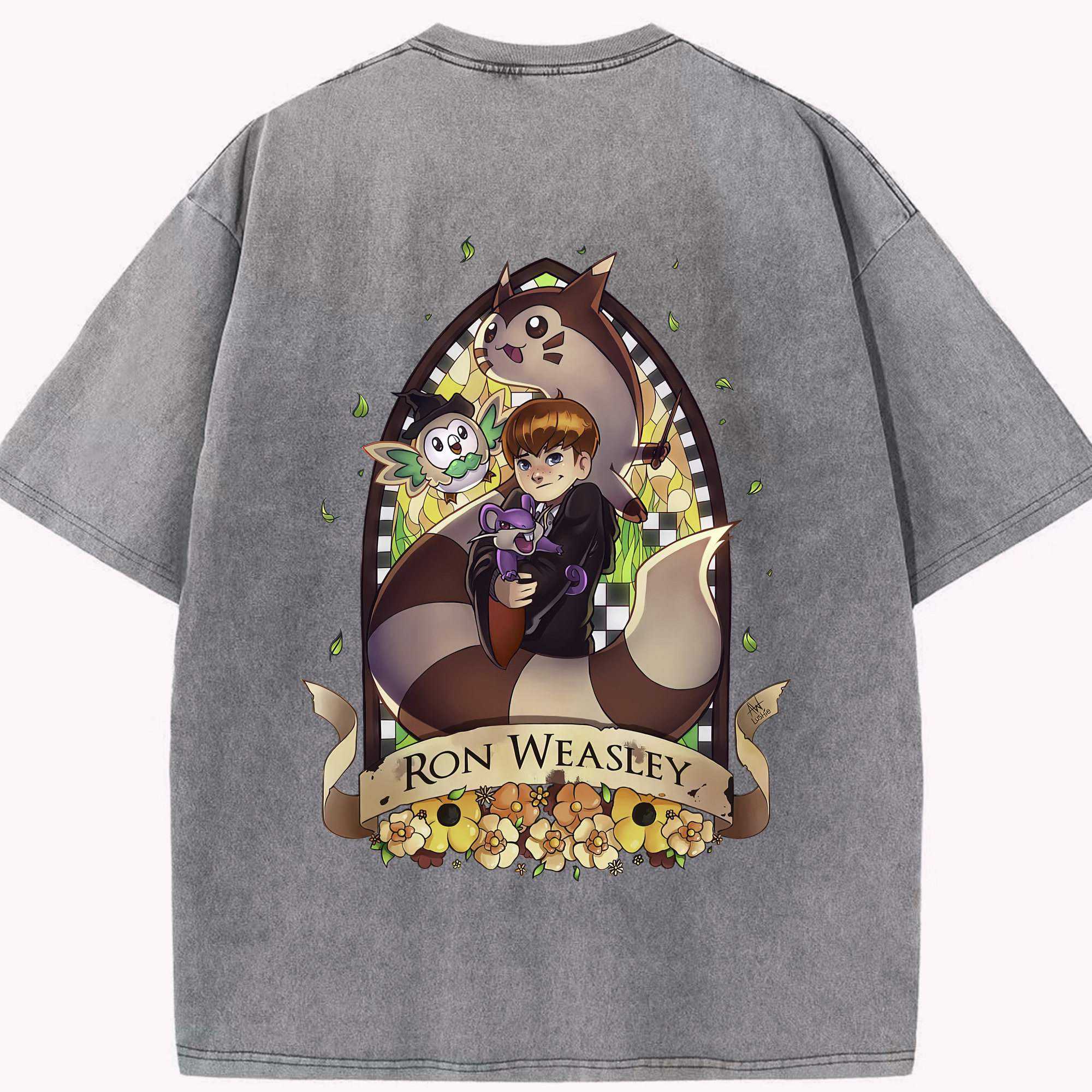 （画像用） Harry Potter ハリー・ポッターシリーズ 綿100% ヴィンテージ風 半袖Tシャツ（背面プリント）