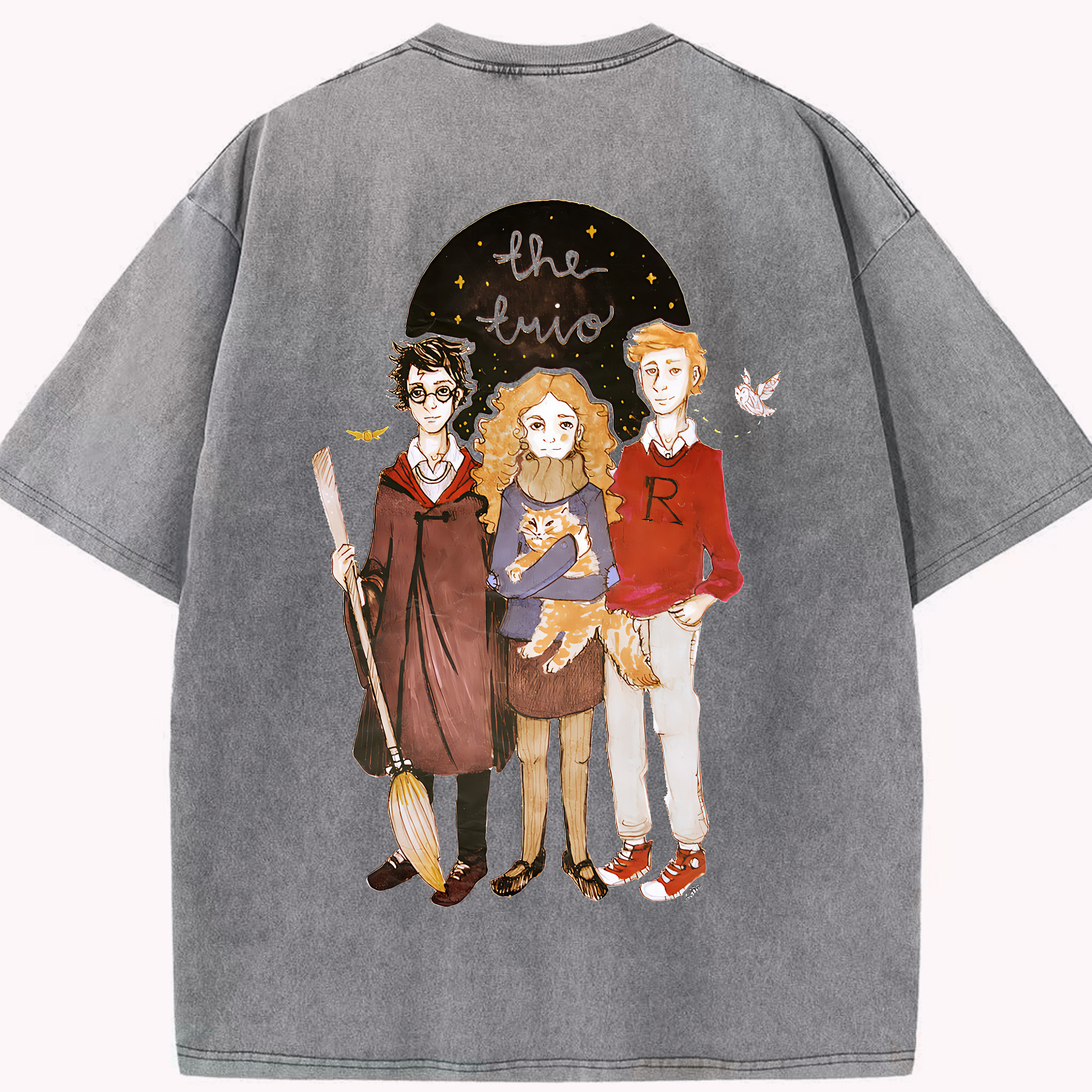 （画像用） Harry Potter ハリー・ポッターシリーズ 綿100% ヴィンテージ風 半袖Tシャツ（背面プリント）