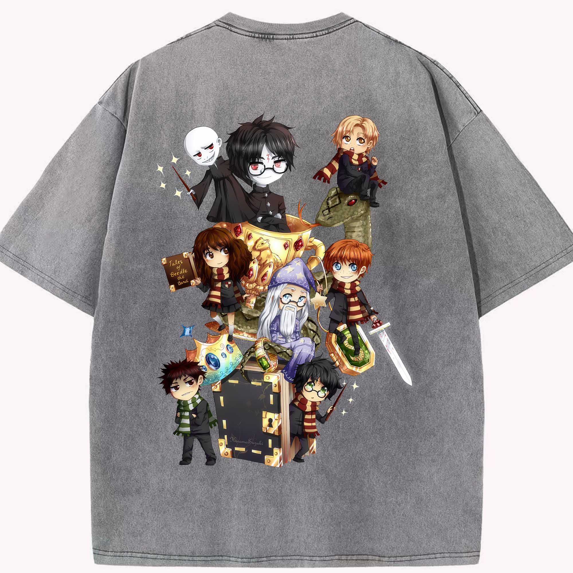 （画像用） Harry Potter ハリー・ポッターシリーズ 綿100% ヴィンテージ風 半袖Tシャツ（背面プリント）