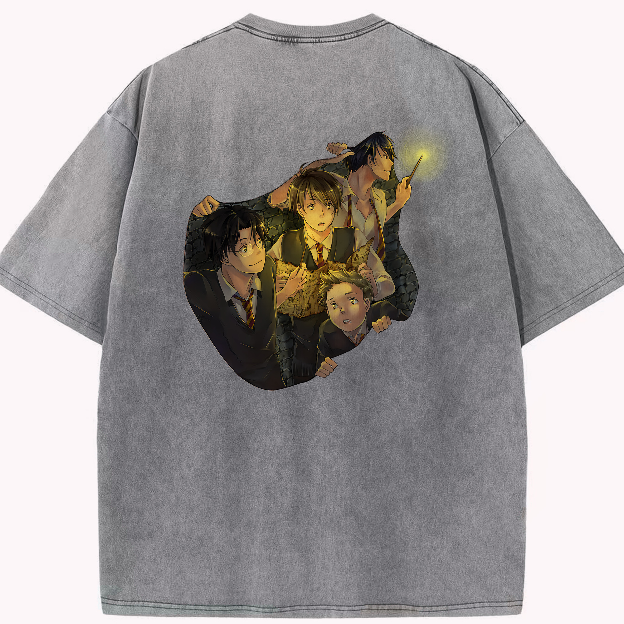 （画像用） Harry Potter ハリー・ポッターシリーズ 綿100% ヴィンテージ風 半袖Tシャツ（背面プリント）
