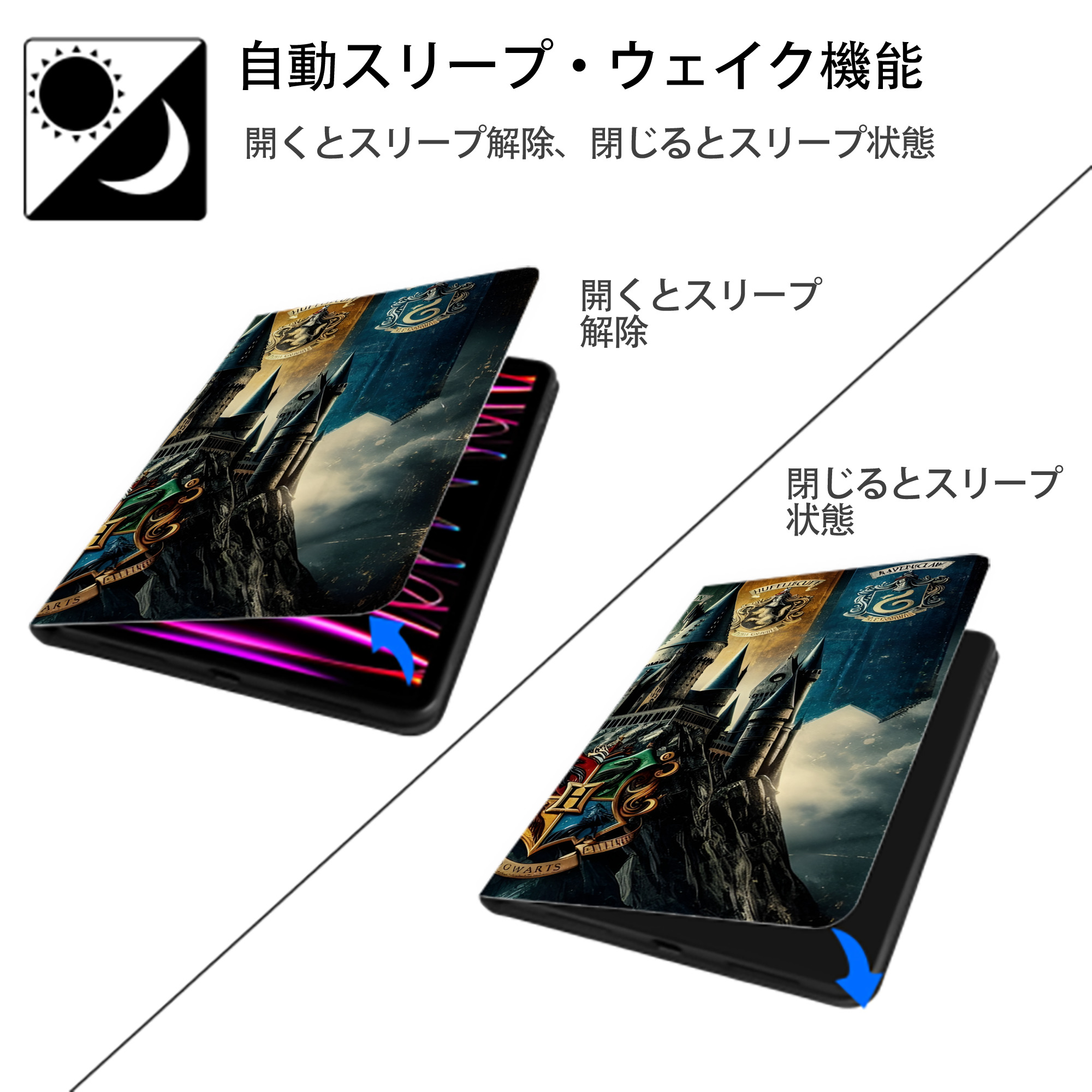 Harry Potter ハリー・ポッターシリーズ IPad ケース ブック型 PUレザー TPU 耐衝撃 軽量 薄型 ペン収納なし 全面保護 IPad 各モデル対応