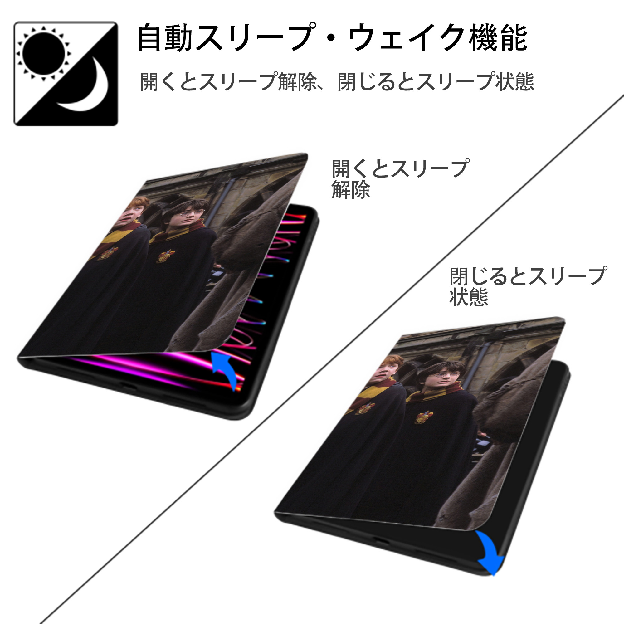 Harry Potter ハリー・ポッターシリーズ IPad ケース ブック型 PUレザー TPU 耐衝撃 軽量 薄型 ペン収納なし 全面保護 IPad 各モデル対応