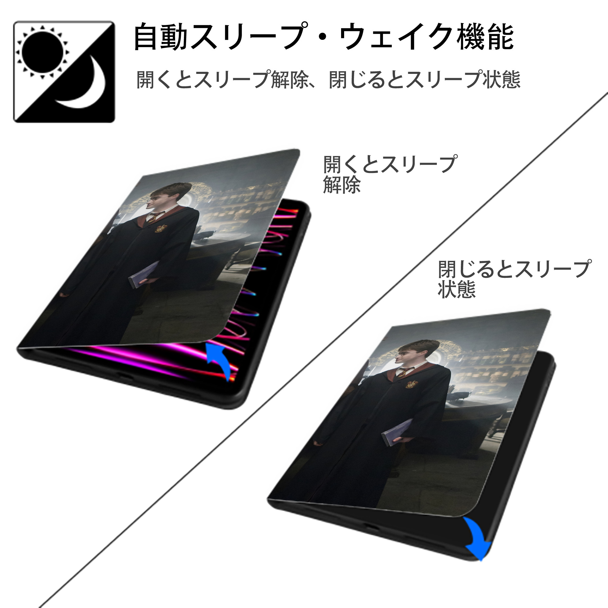 Harry Potter ハリー・ポッターシリーズ IPad ケース ブック型 PUレザー TPU 耐衝撃 軽量 薄型 ペン収納なし 全面保護 IPad 各モデル対応