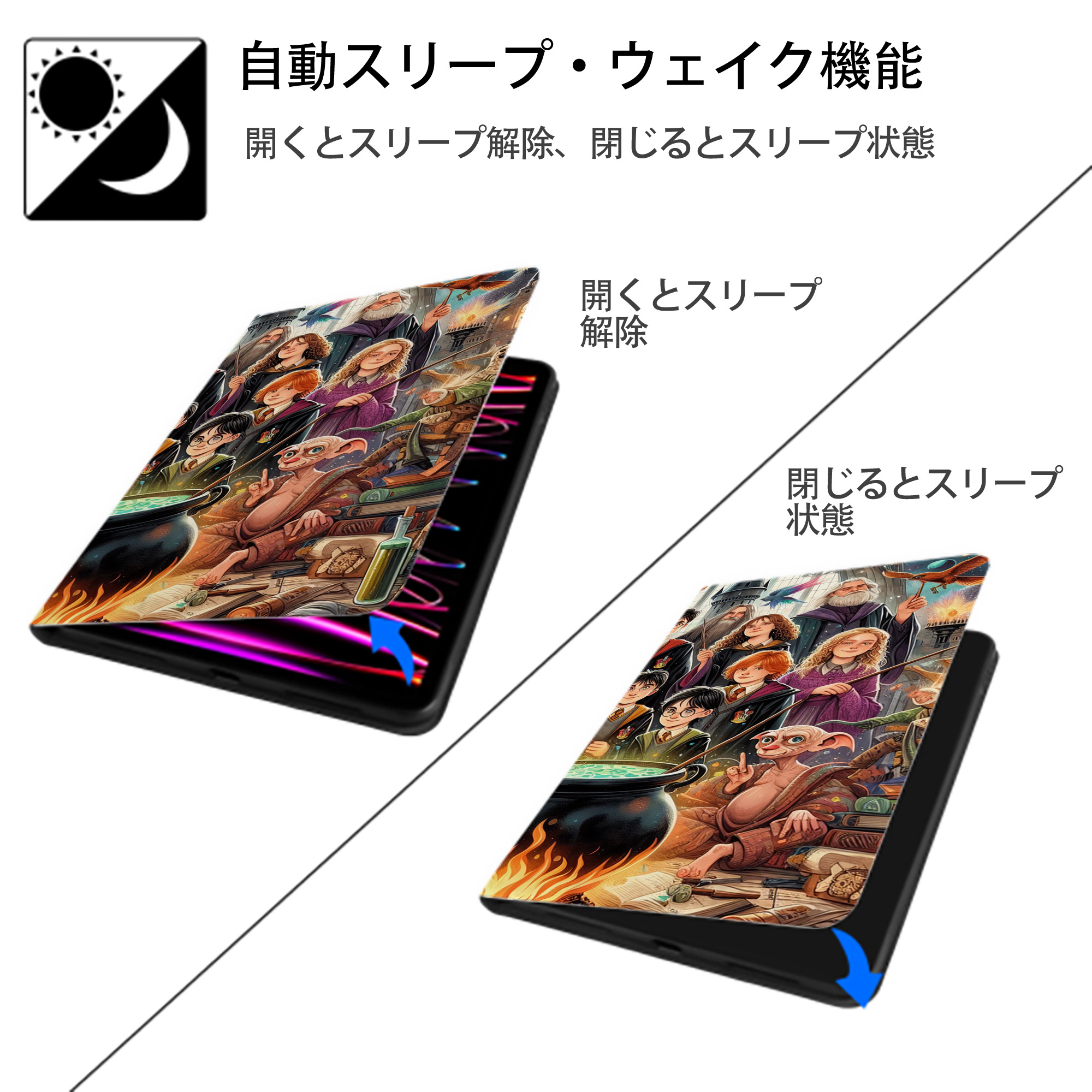 Harry Potter ハリー・ポッターシリーズ IPad ケース ブック型 PUレザー TPU 耐衝撃 軽量 薄型 ペン収納なし 全面保護 IPad 各モデル対応