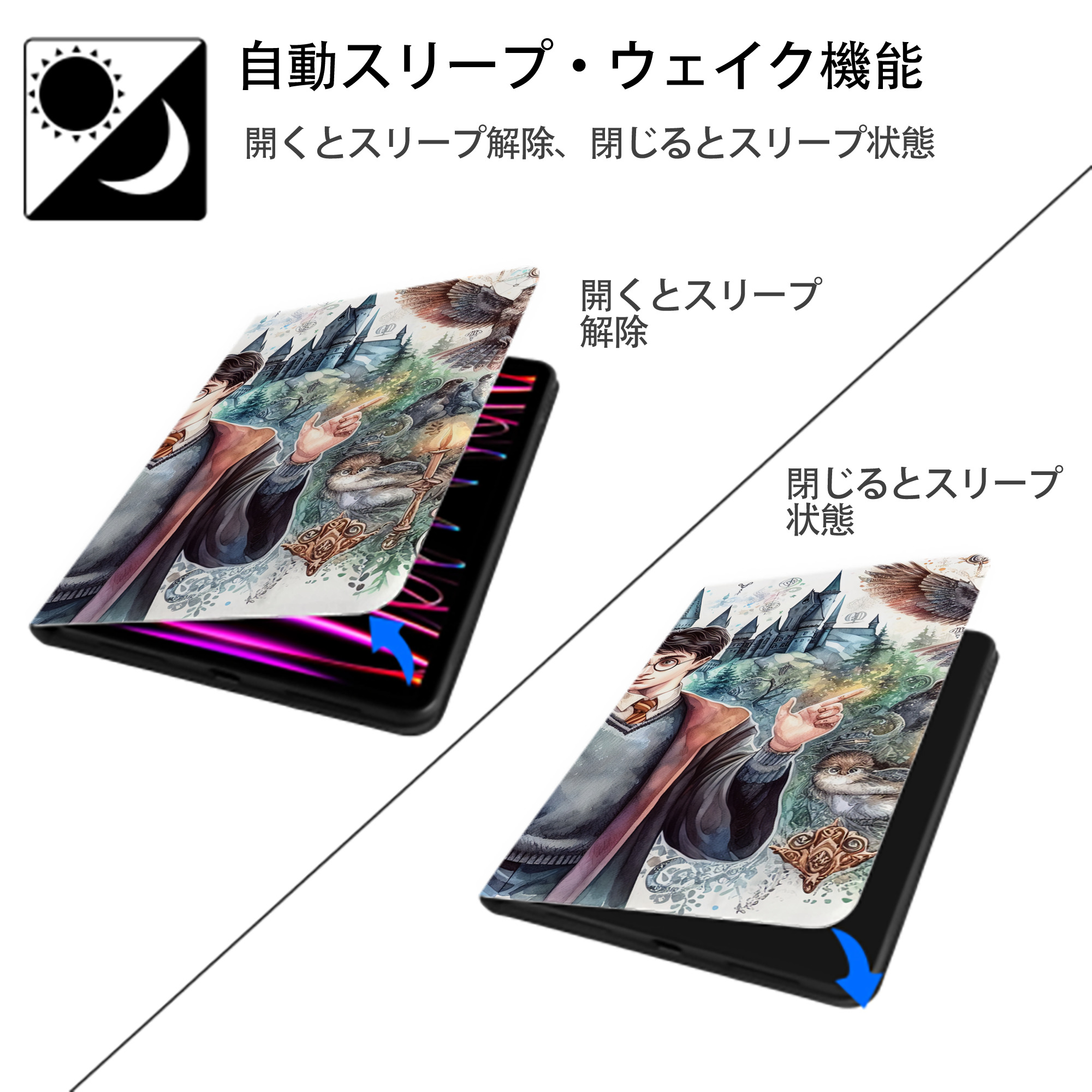 Harry Potter ハリー・ポッターシリーズ IPad ケース ブック型 PUレザー TPU 耐衝撃 軽量 薄型 ペン収納なし 全面保護 IPad 各モデル対応