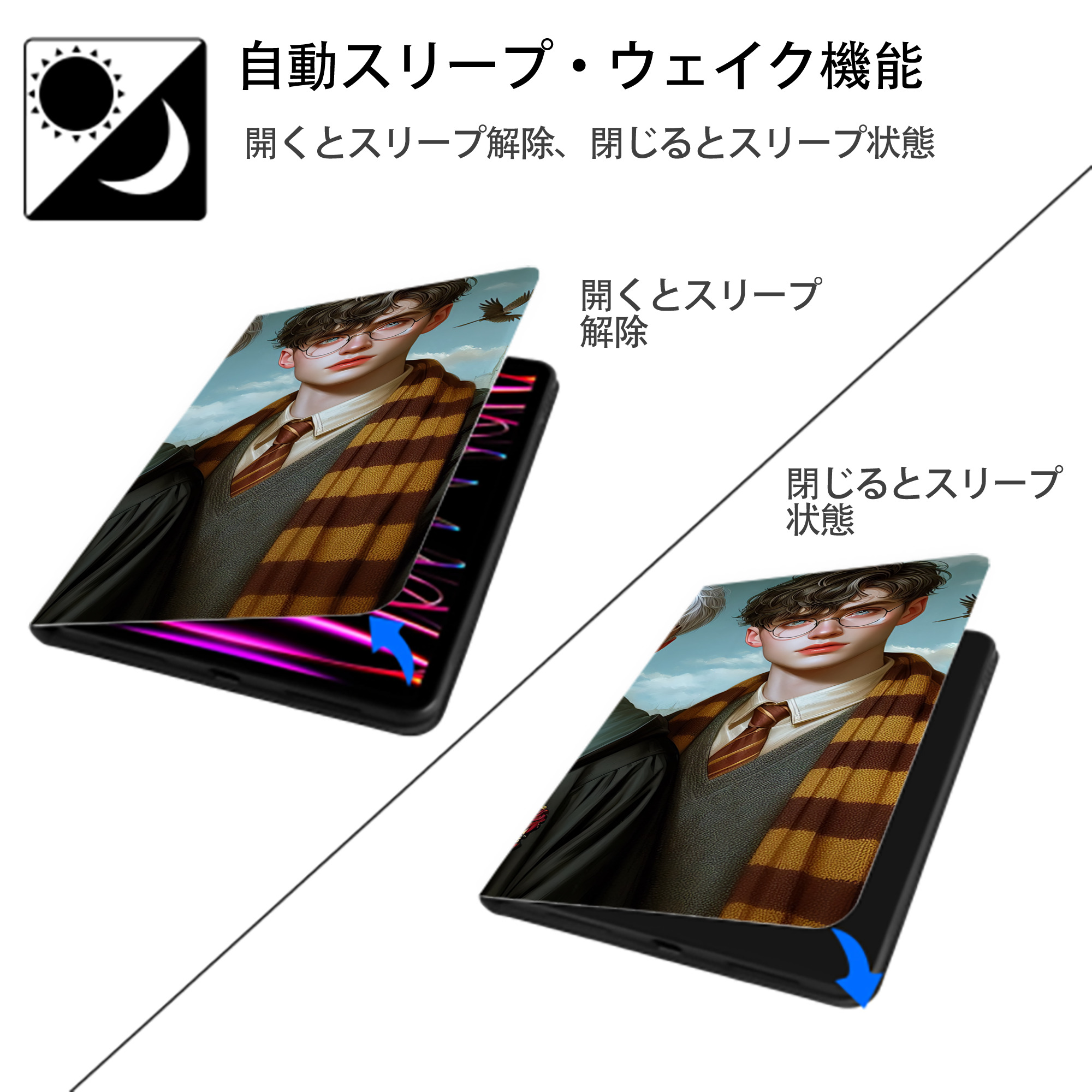 Harry Potter ハリー・ポッターシリーズ IPad ケース ブック型 PUレザー TPU 耐衝撃 軽量 薄型 ペン収納なし 全面保護 IPad 各モデル対応