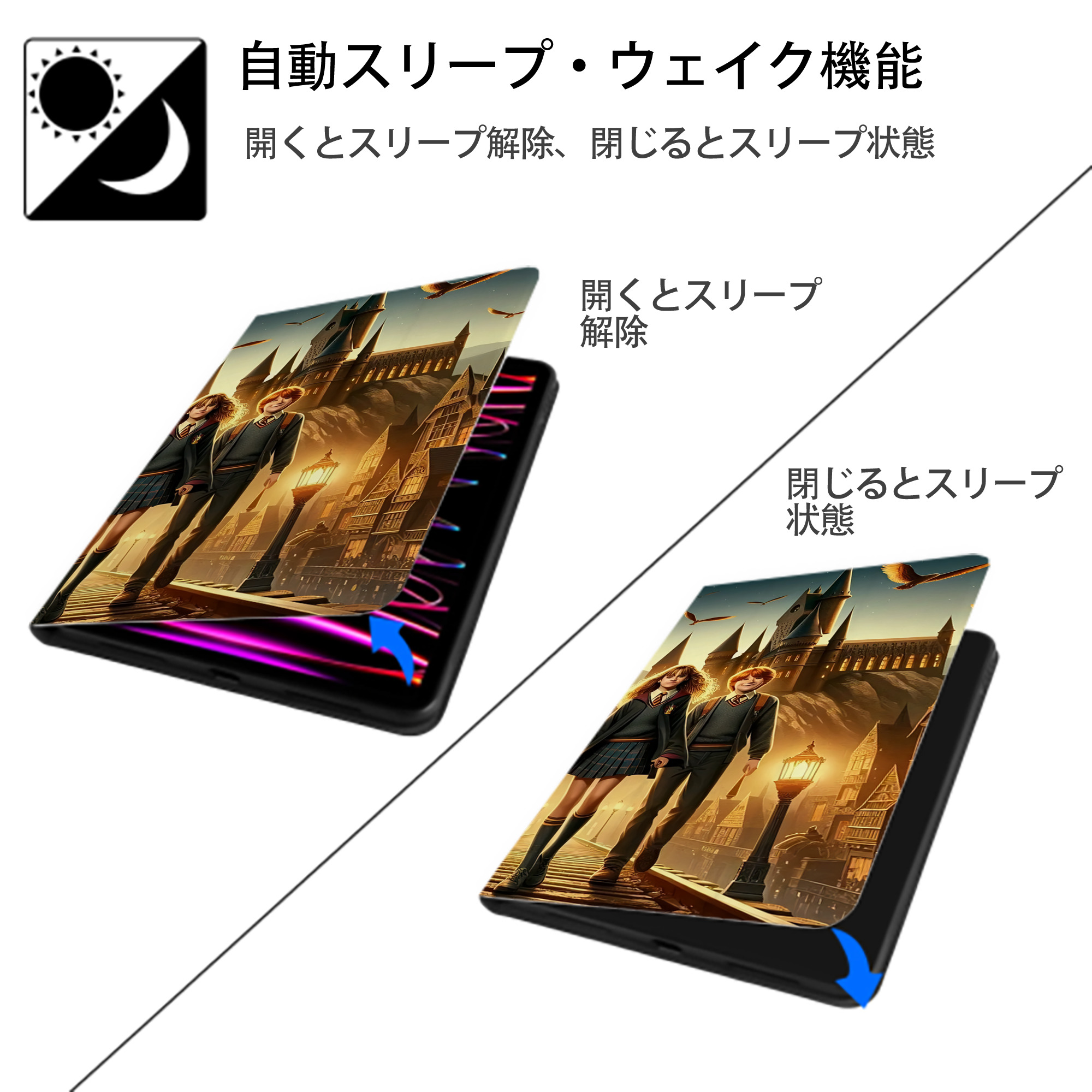 Harry Potter ハリー・ポッターシリーズ IPad ケース ブック型 PUレザー TPU 耐衝撃 軽量 薄型 ペン収納なし 全面保護 IPad 各モデル対応