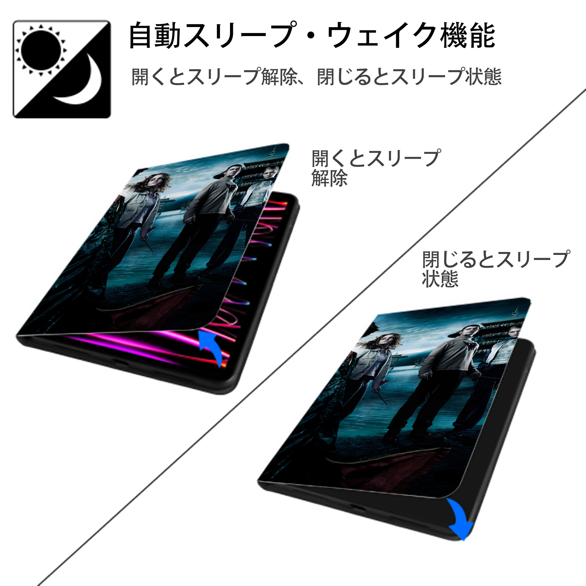 Harry Potter ハリー・ポッターシリーズ IPadケース ペンホルダー付き ブックスタイルデザイン