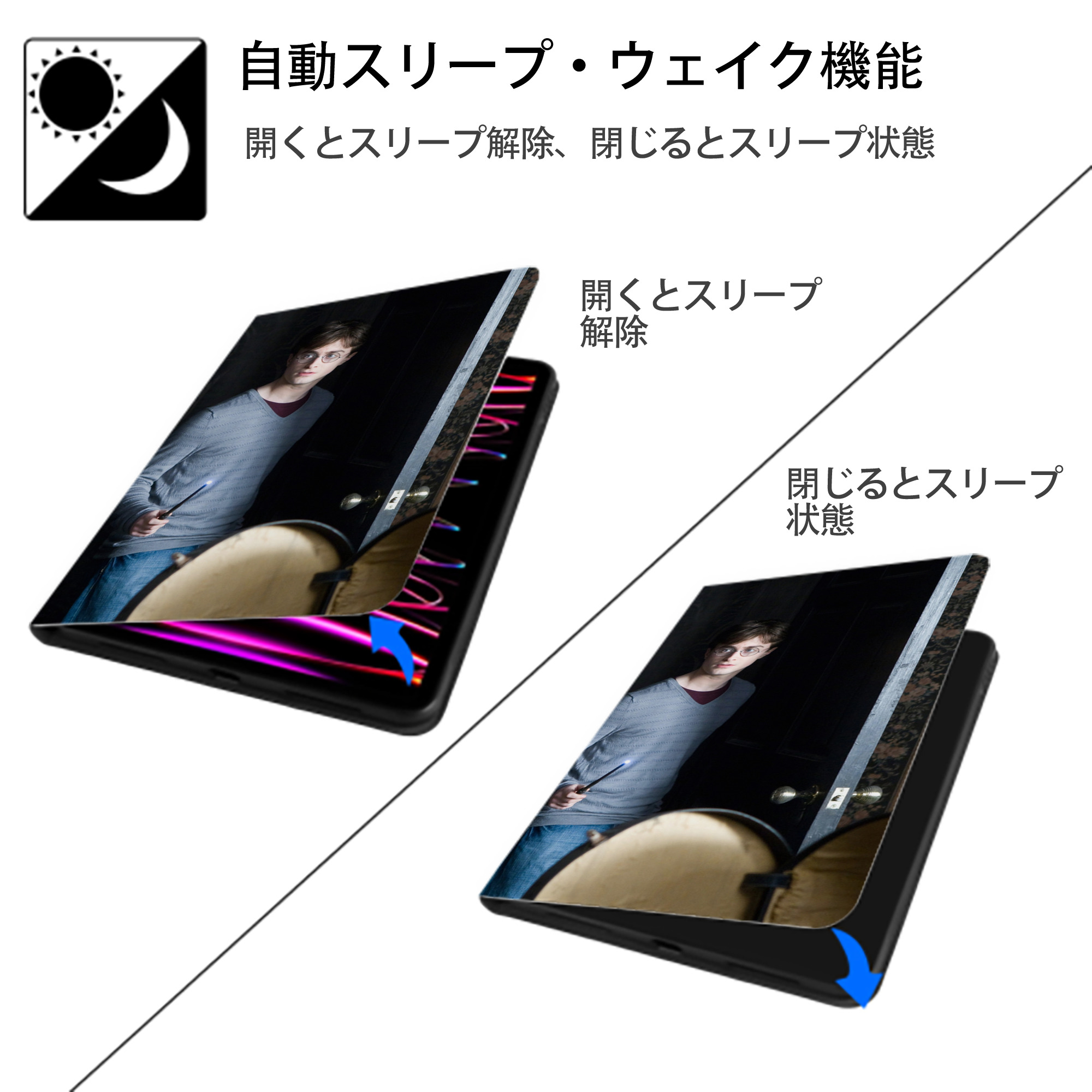 Harry Potter ハリー・ポッターシリーズ IPadケース ペンホルダー付き ブックスタイルデザイン