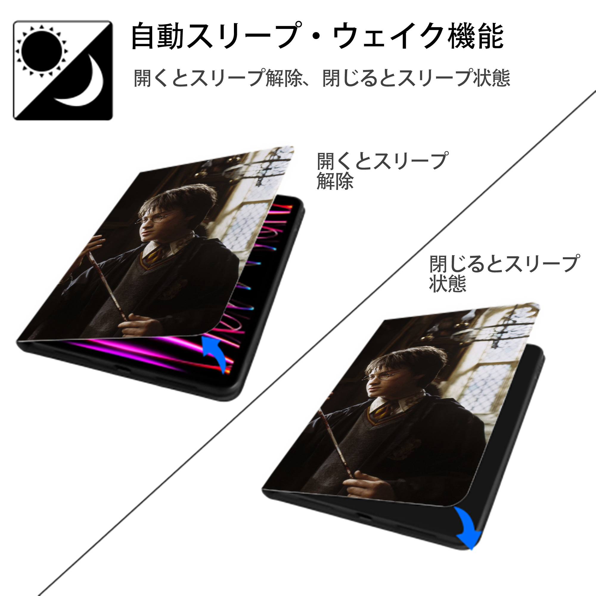 Harry Potter ハリー・ポッターシリーズ IPadケース ペンホルダー付き ブックスタイルデザイン