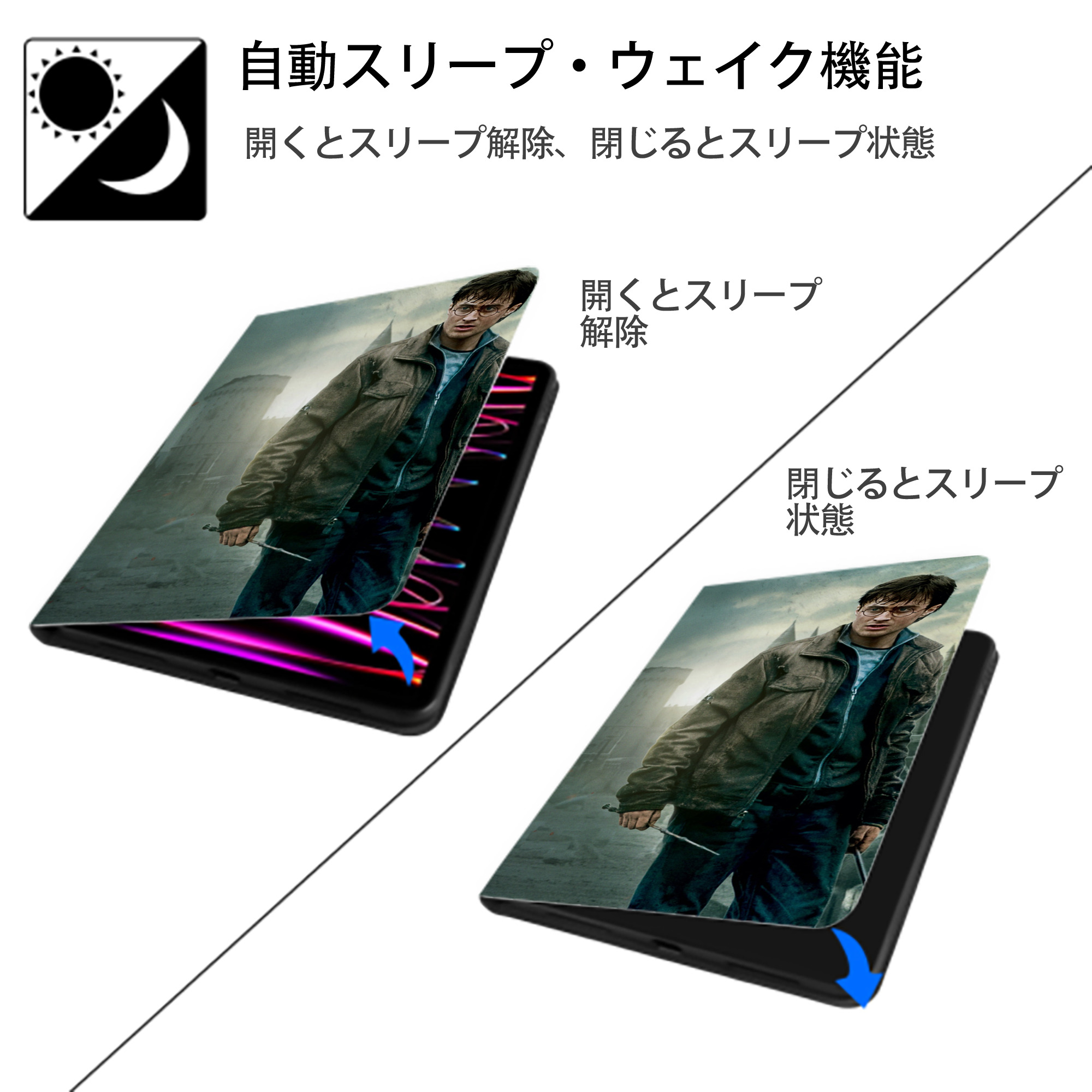 Harry Potter ハリー・ポッターシリーズ IPadケース ペンホルダー付き ブックスタイルデザイン