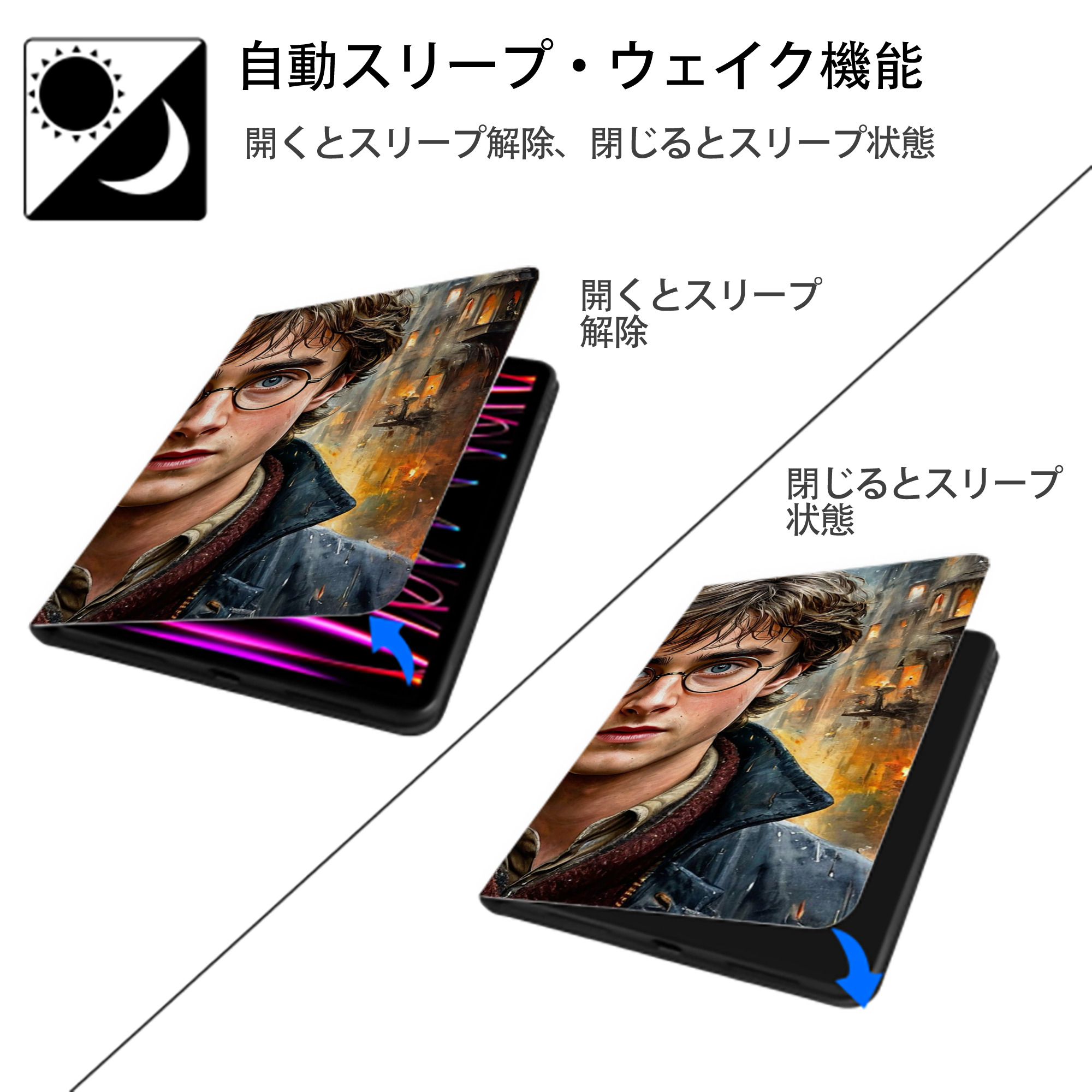 Harry Potter ハリー・ポッターシリーズ IPadケース ペンホルダー付き ブックスタイルデザイン