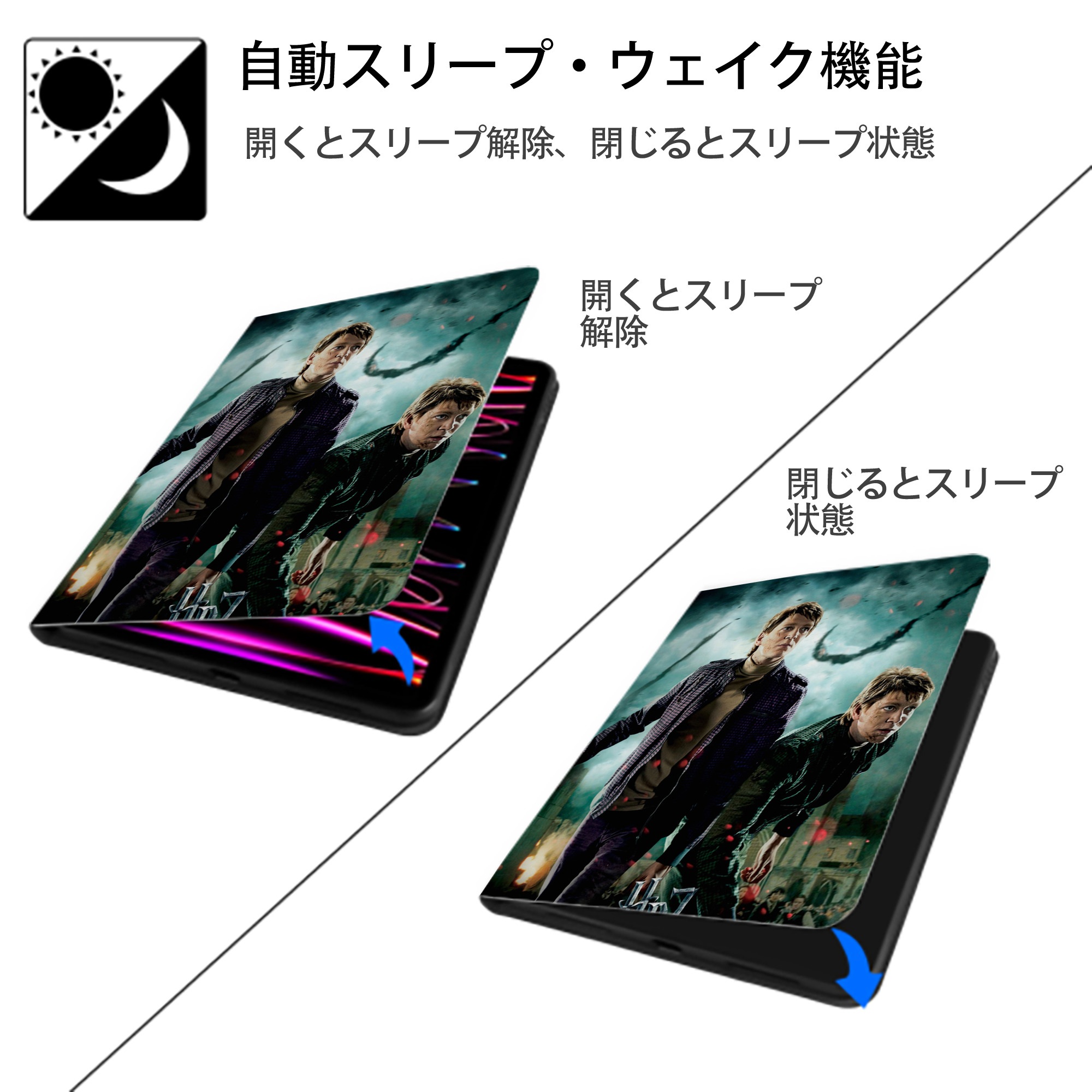 Harry Potter ハリー・ポッターシリーズ IPad ケース ペン収納付き 三つ折りスタンド PUレザー×シリコン 対応機種9.5/10.5/10.9インチ