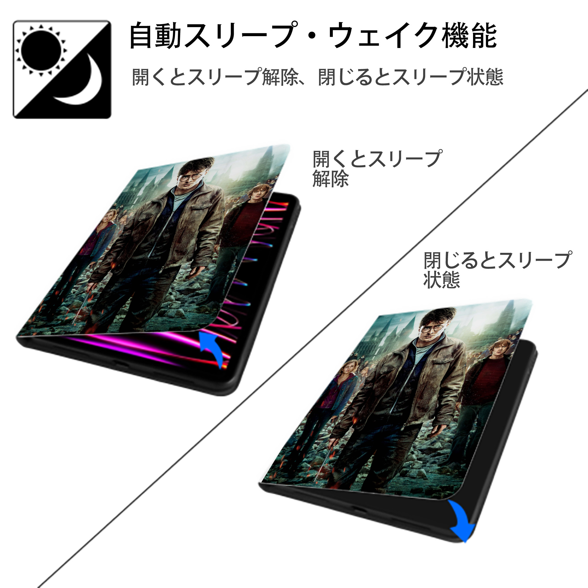Harry Potter ハリー・ポッターシリーズ IPad ケース ペン収納付き 三つ折りスタンド PUレザー×シリコン 対応機種9.5/10.5/10.9インチ
