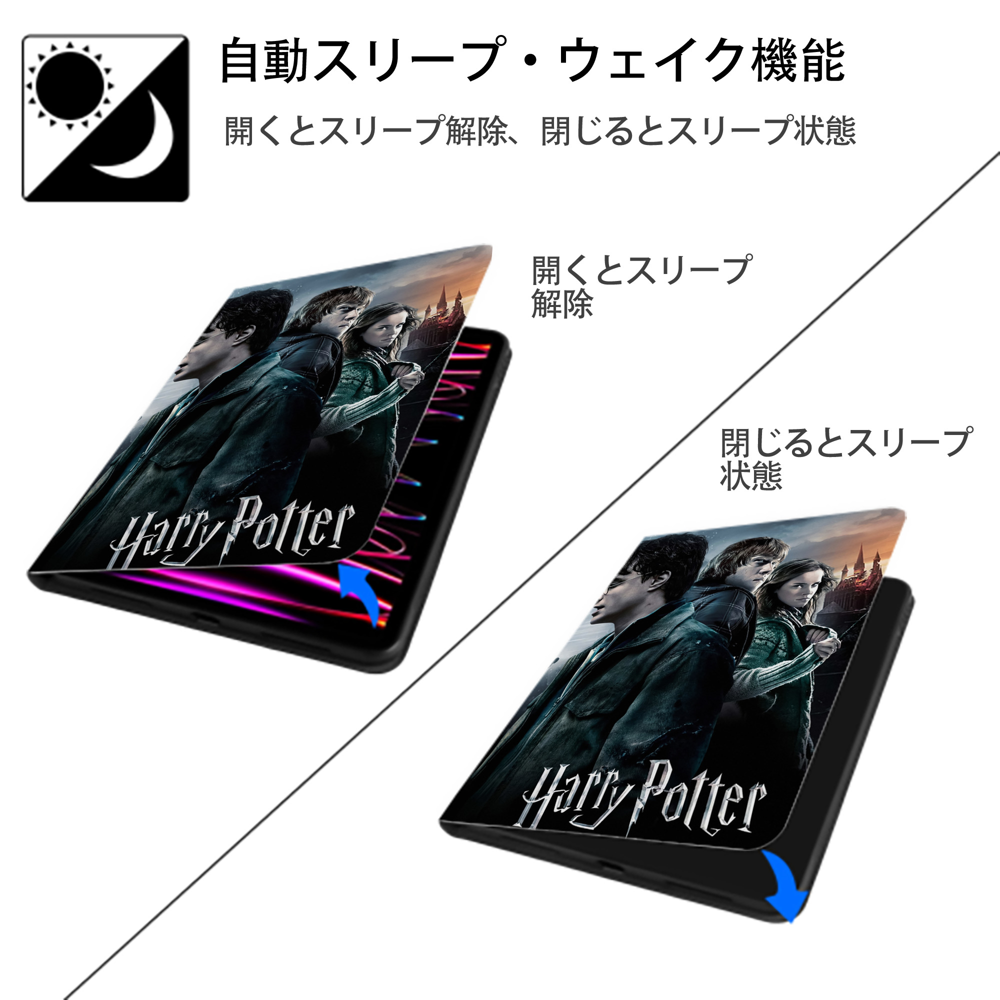Harry Potter ハリー・ポッターシリーズ IPad ケース ペン収納付き 三つ折りスタンド PUレザー×シリコン 対応機種9.5/10.5/10.9インチ