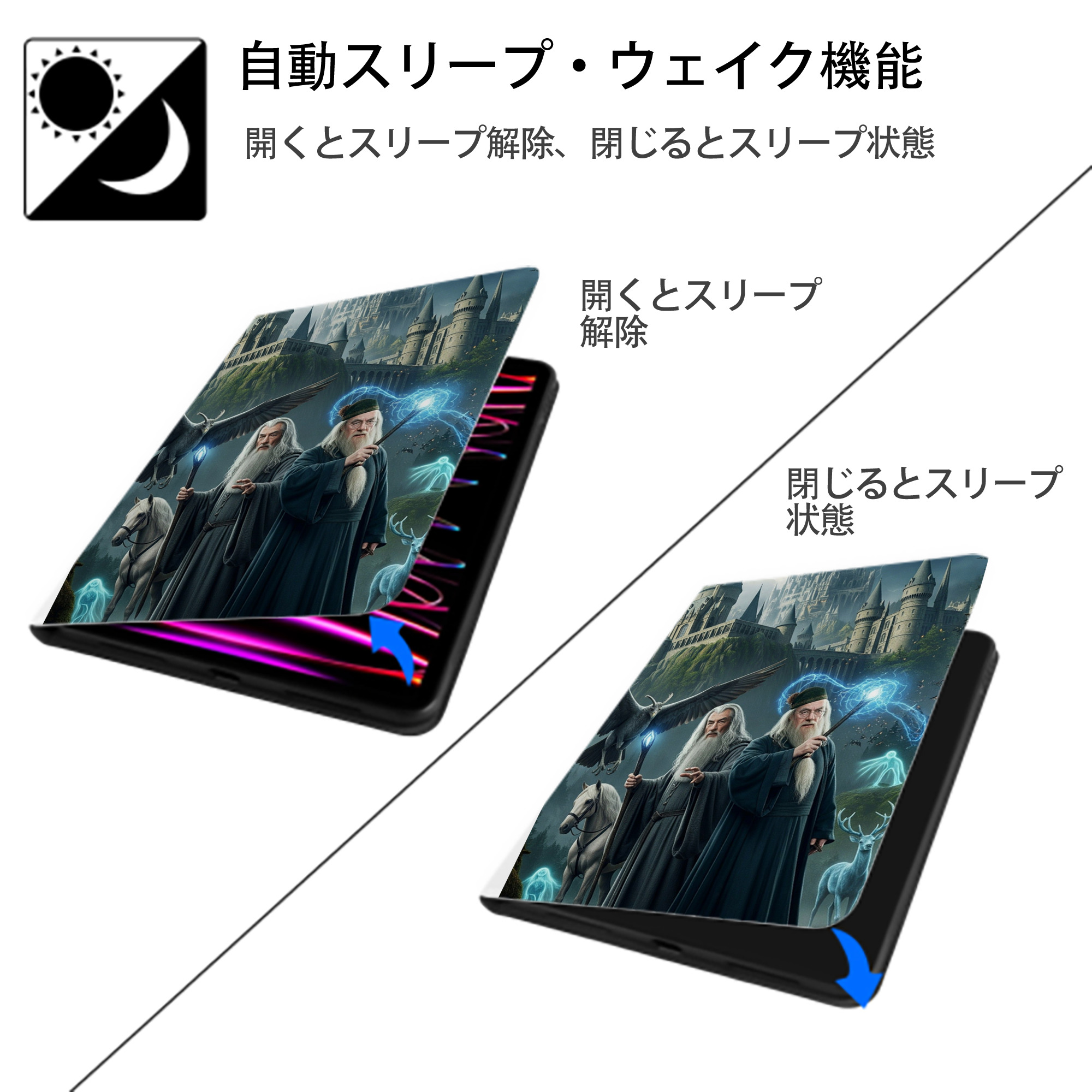Harry Potter ハリー・ポッターシリーズ IPad ケース ペン収納付き 三つ折りスタンド PUレザー×シリコン 対応機種9.5/10.5/10.9インチ