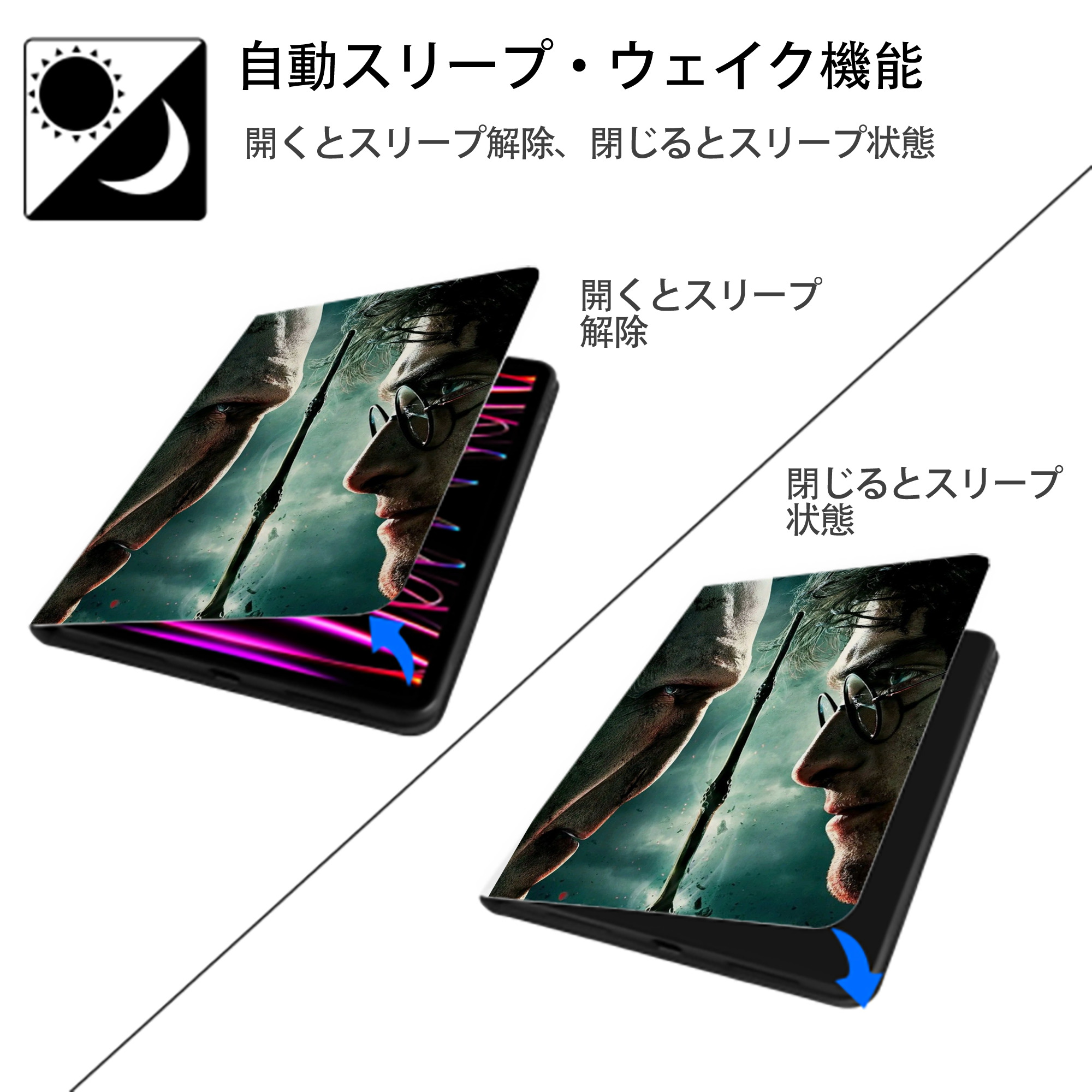 Harry Potter ハリー・ポッターシリーズ IPad ケース ペン収納付き 三つ折りスタンド PUレザー×シリコン 対応機種9.5/10.5/10.9インチ