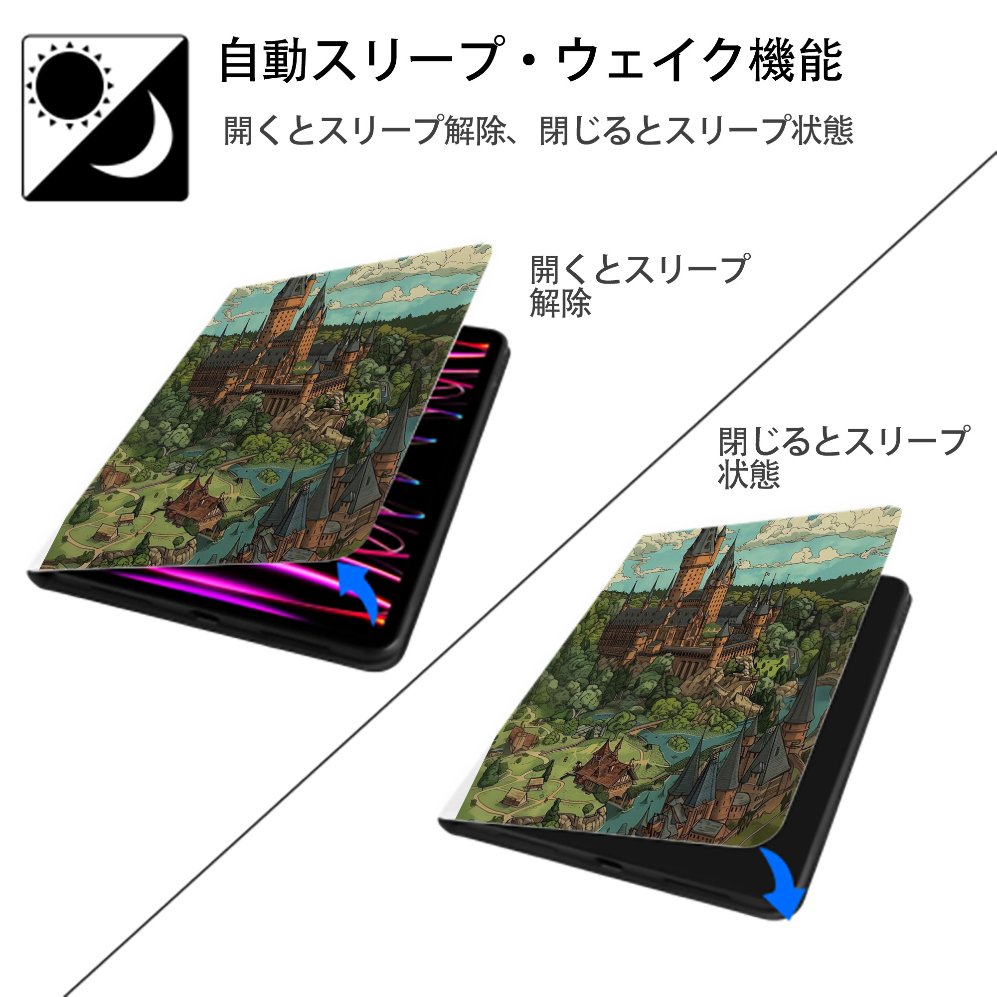 Harry Potter ハリー・ポッターシリーズ IPad ケース ペン収納付き 三つ折りスタンド PUレザー×シリコン 対応機種9.5/10.5/10.9インチ