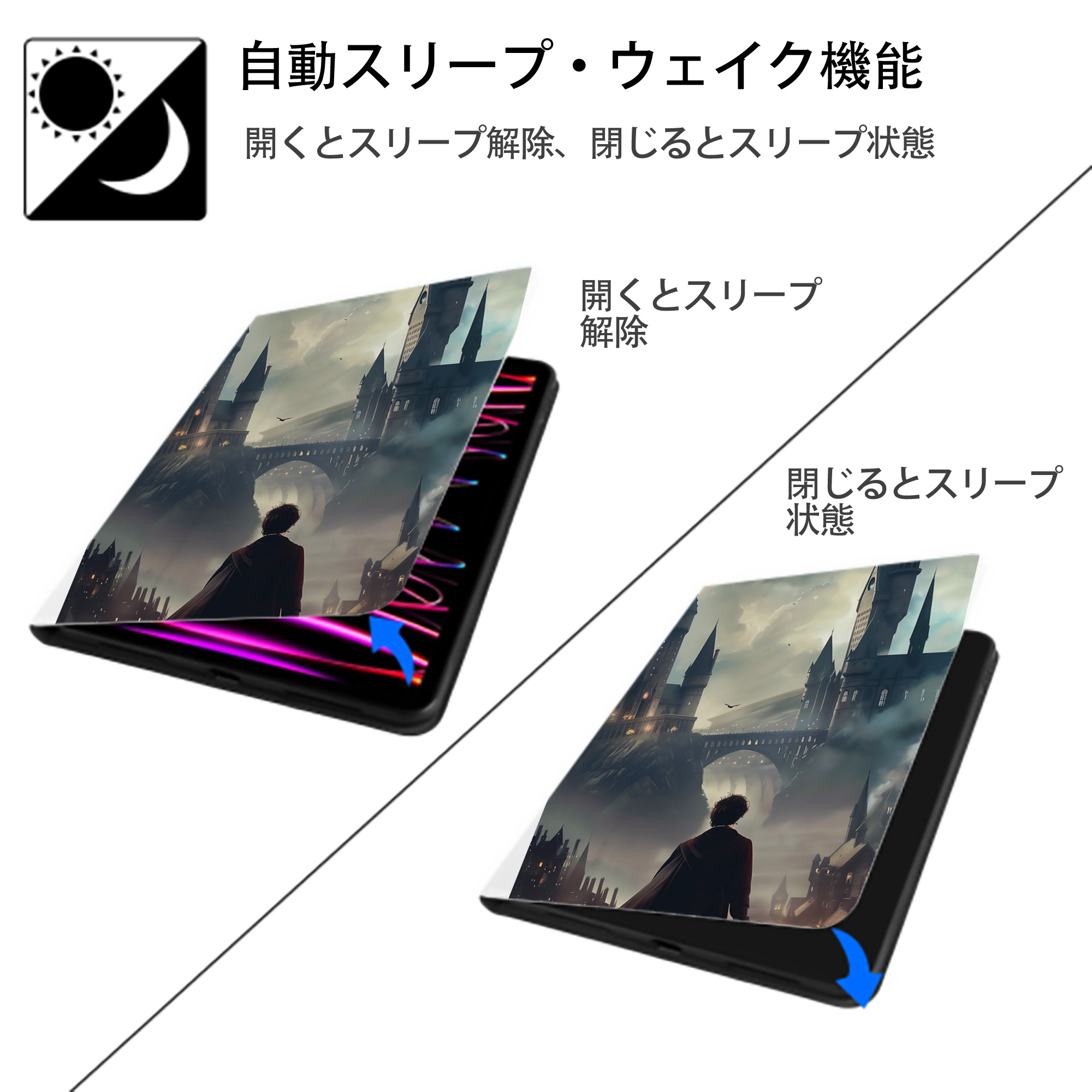 Harry Potter ハリー・ポッターシリーズ IPad ケース ペン収納付き 三つ折りスタンド PUレザー×シリコン 対応機種9.5/10.5/10.9インチ