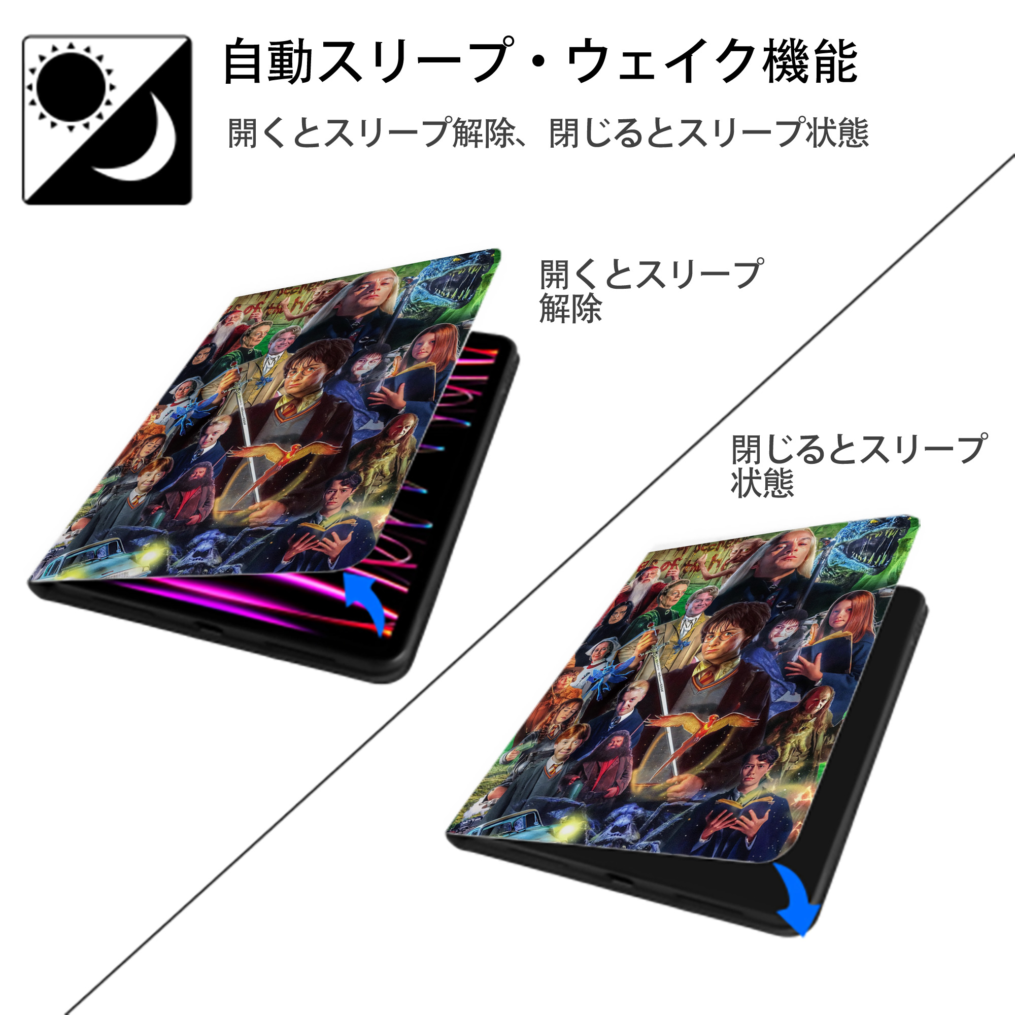 Harry Potter ハリー・ポッターシリーズ IPad ケース ペン収納付き 三つ折りスタンド PUレザー×シリコン 対応機種9.5/10.5/10.9インチ