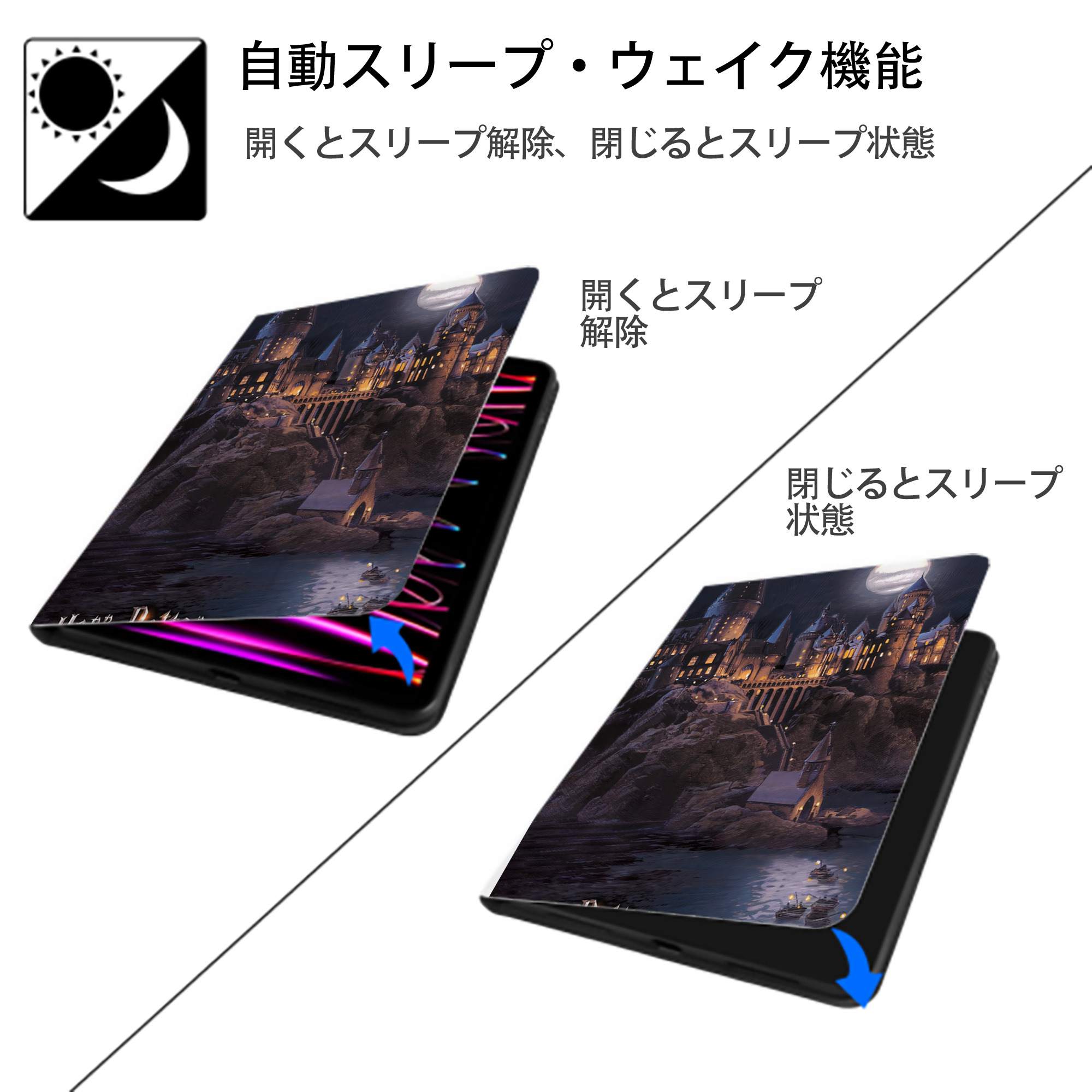 Harry Potter ハリー・ポッターシリーズ IPad ケース ペン収納付き 三つ折りスタンド PUレザー×シリコン 対応機種9.5/10.5/10.9インチ