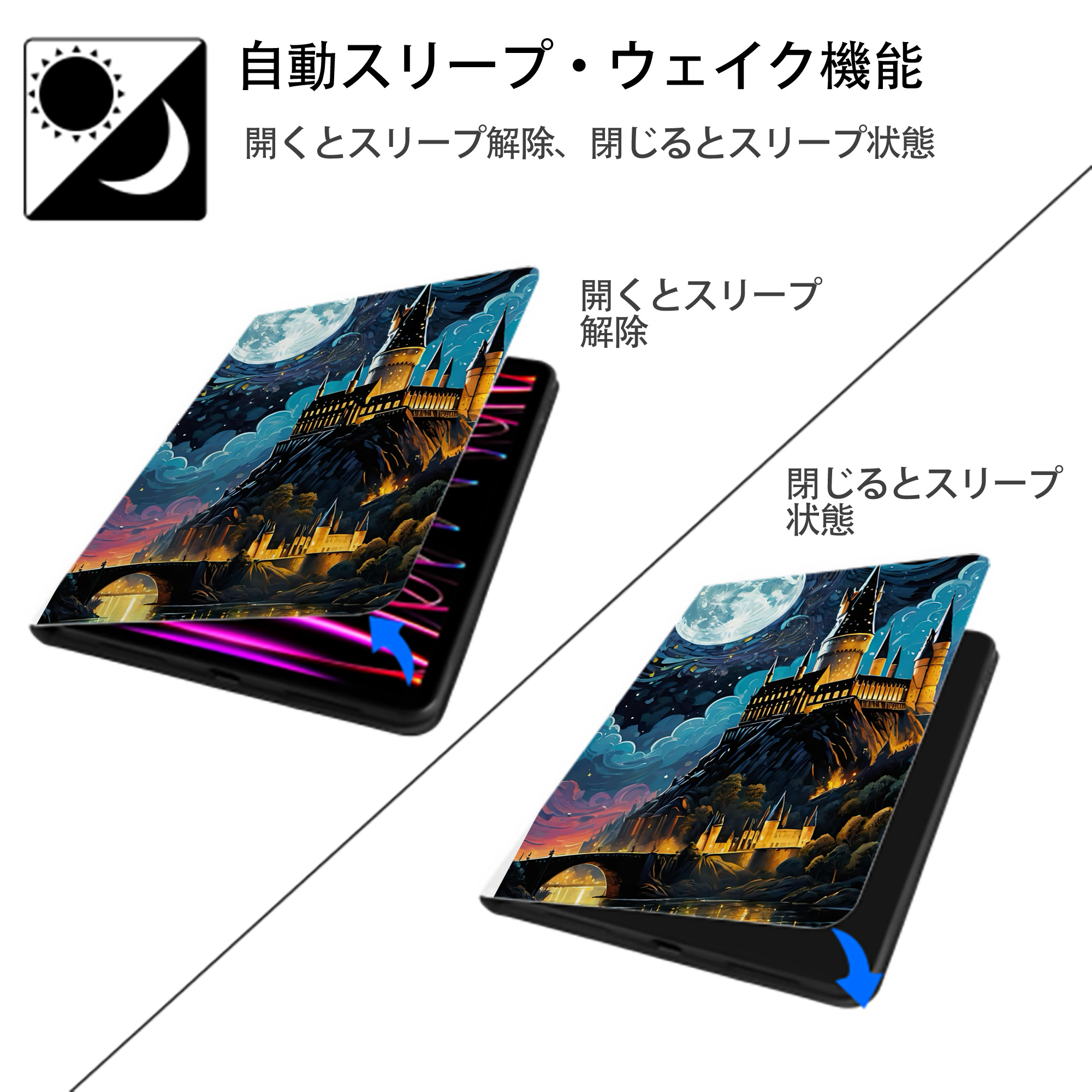 Harry Potter ハリー・ポッターシリーズ IPad ケース ペン収納付き 三つ折りスタンド PUレザー×シリコン 対応機種9.5/10.5/10.9インチ