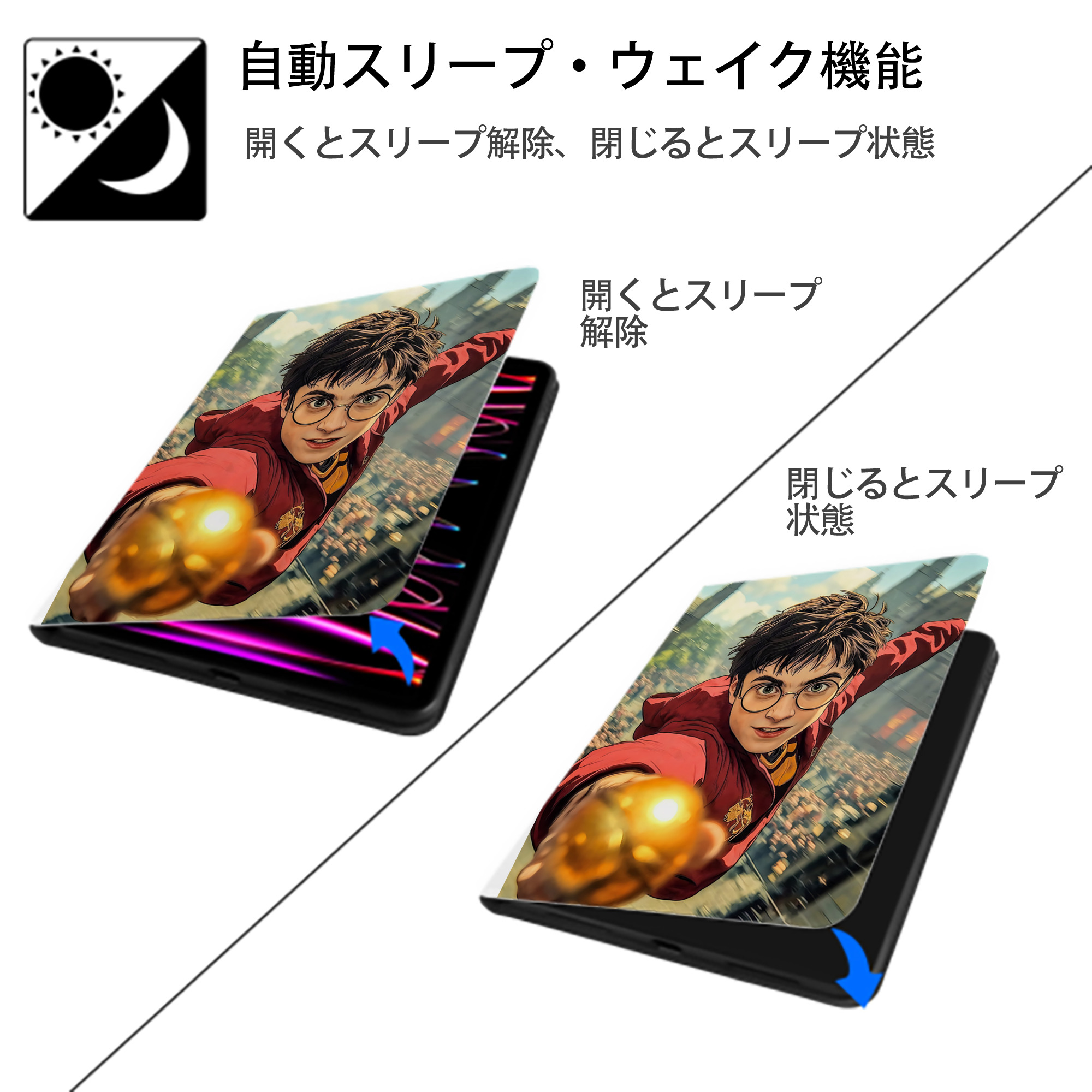 Harry Potter ハリー・ポッターシリーズ IPad ケース ペン収納付き 三つ折りスタンド PUレザー×シリコン 対応機種9.5/10.5/10.9インチ