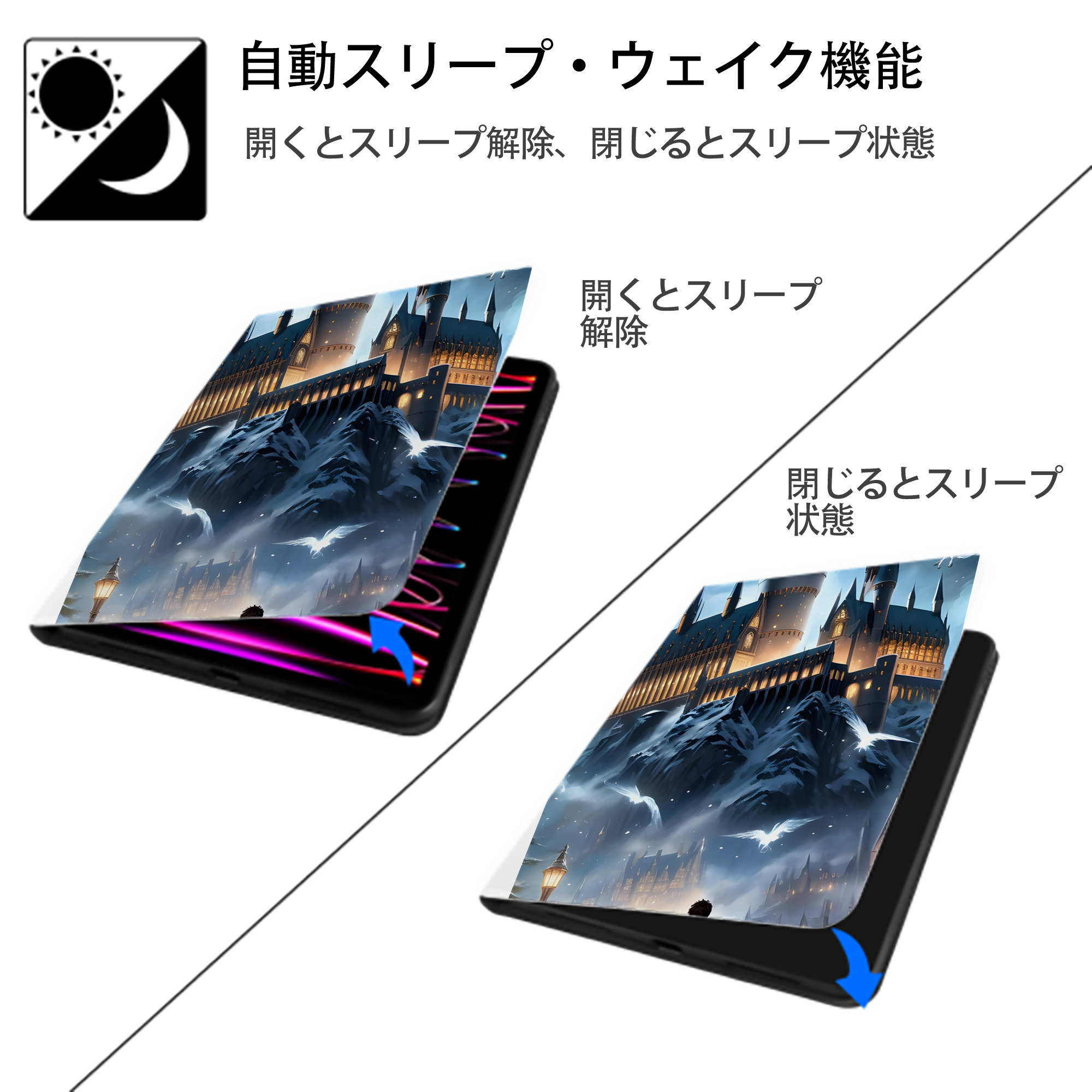 Harry Potter ハリー・ポッターシリーズ IPad ケース ペン収納付き 三つ折りスタンド PUレザー×シリコン 対応機種9.5/10.5/10.9インチ