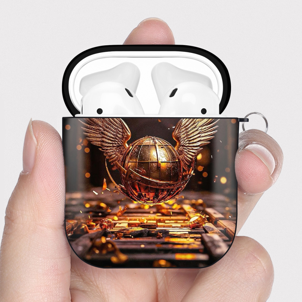 （画像用） Harry Potter ハリー・ポッターシリーズ AirPods 第2世代保護ケース ハードシェル ブラック 耐衝撃・防指紋・カラビナ付き
