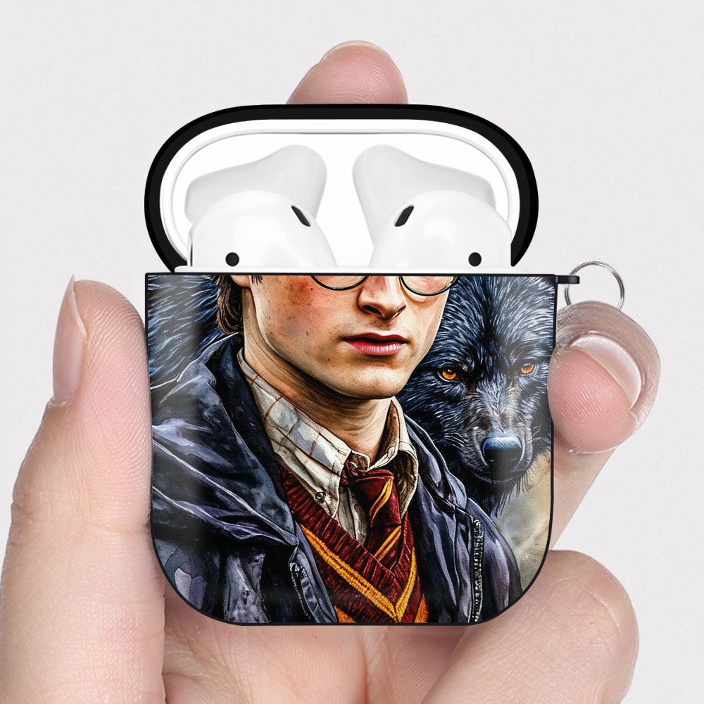 （画像用） Harry Potter ハリー・ポッターシリーズ AirPods 第2世代保護ケース ハードシェル ブラック 耐衝撃・防指紋・カラビナ付き