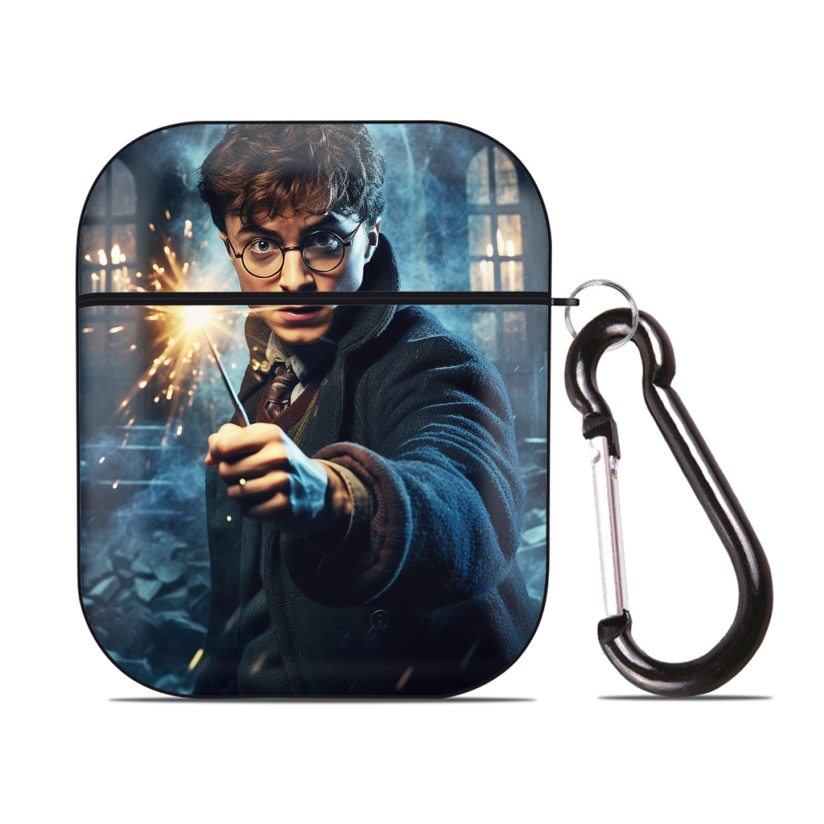 （画像用） Harry Potter ハリー・ポッターシリーズ AirPods 第2世代保護ケース ハードシェル ブラック 耐衝撃・防指紋・カラビナ付き