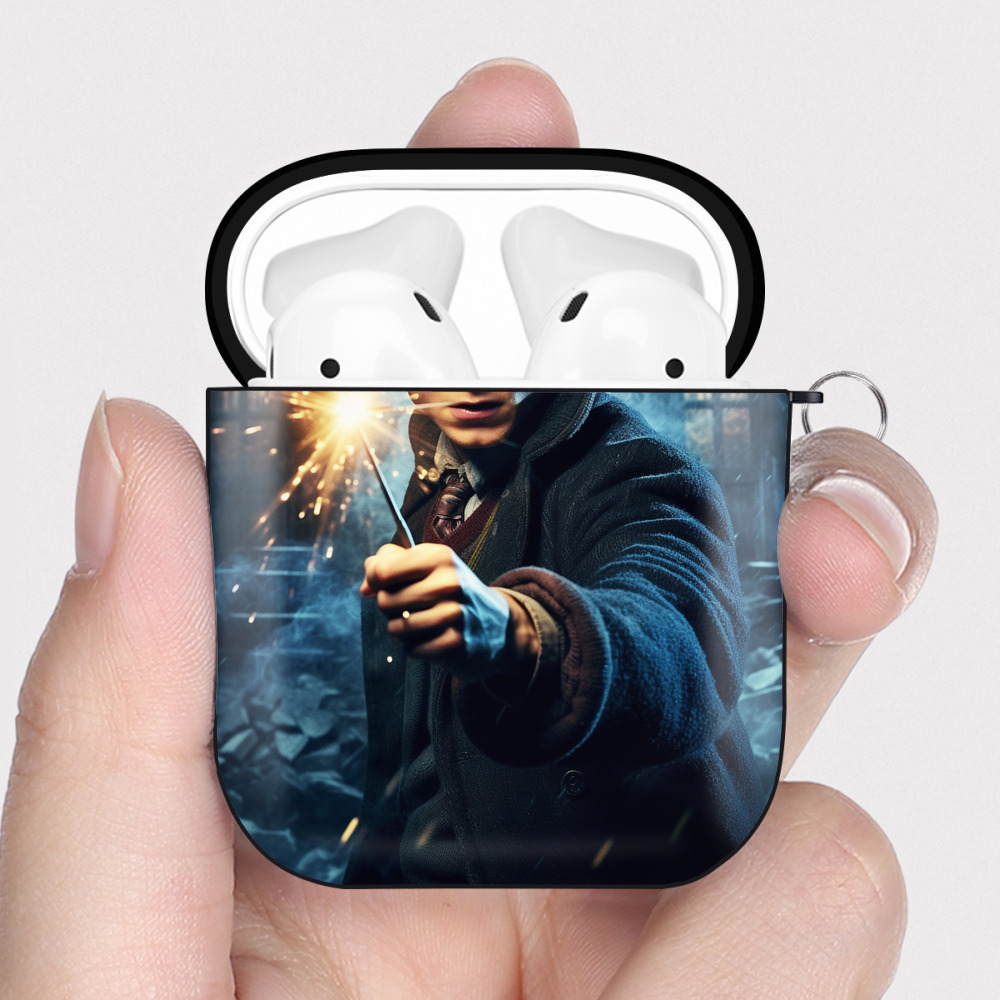 （画像用） Harry Potter ハリー・ポッターシリーズ AirPods 第2世代保護ケース ハードシェル ブラック 耐衝撃・防指紋・カラビナ付き