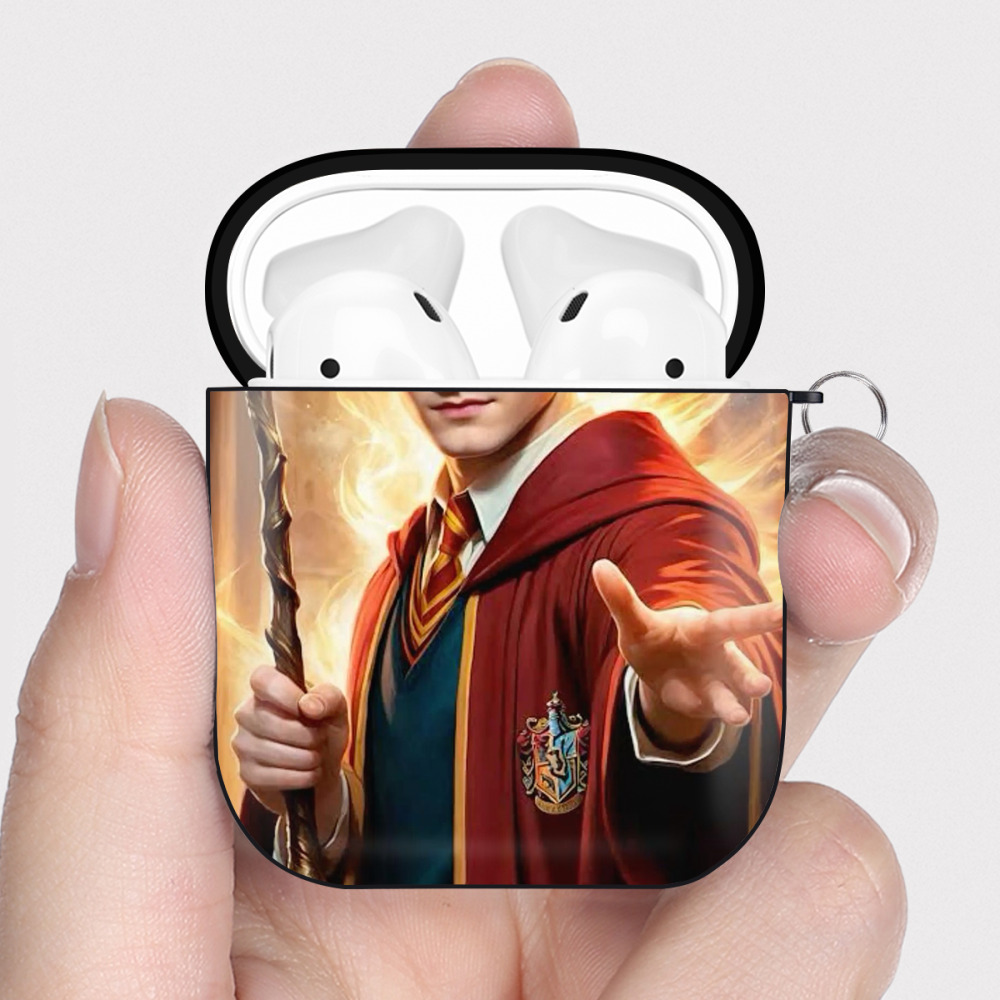 （画像用） Harry Potter ハリー・ポッターシリーズ AirPods 第2世代保護ケース ハードシェル ブラック 耐衝撃・防指紋・カラビナ付き