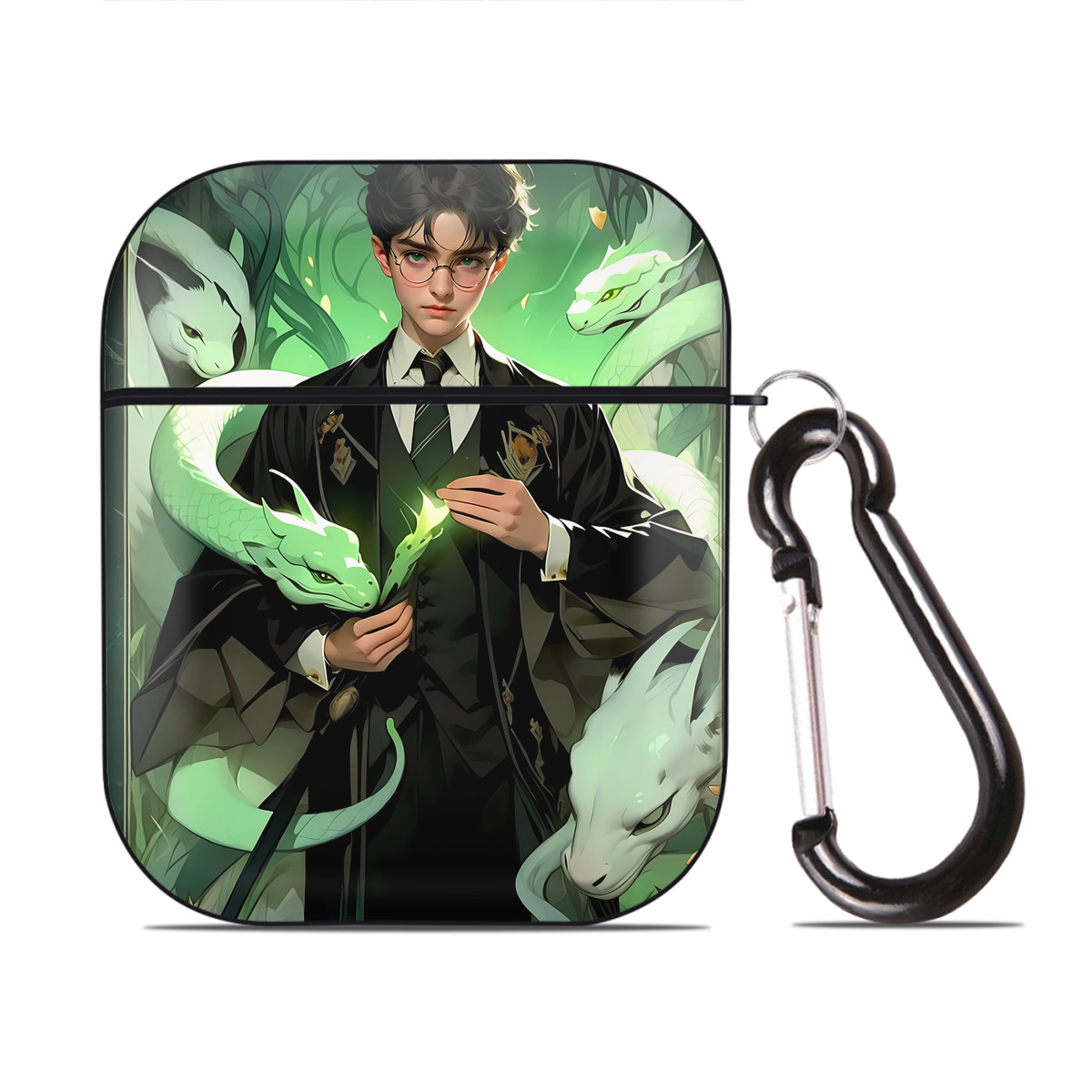 （画像用） Harry Potter ハリー・ポッターシリーズ AirPods 第2世代保護ケース ハードシェル ブラック 耐衝撃・防指紋・カラビナ付き