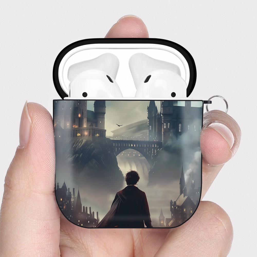 （画像用） Harry Potter ハリー・ポッターシリーズ AirPods 第2世代保護ケース ハードシェル ブラック 耐衝撃・防指紋・カラビナ付き