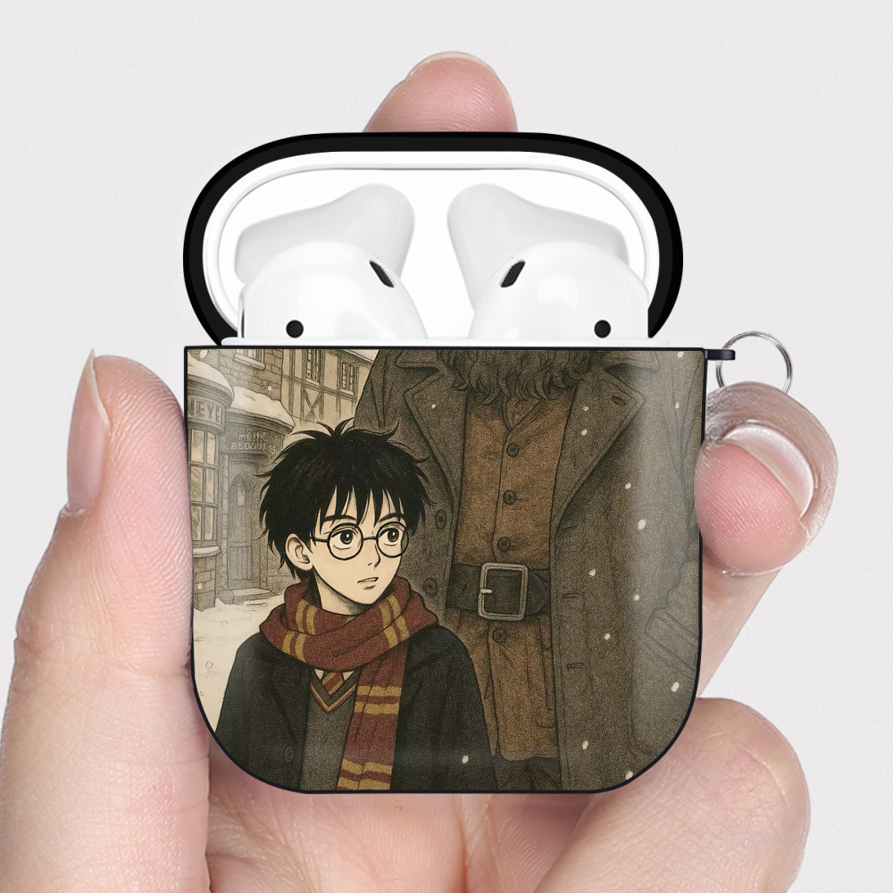 （画像用） Harry Potter ハリー・ポッターシリーズ AirPods 第2世代保護ケース ハードシェル ブラック 耐衝撃・防指紋・カラビナ付き