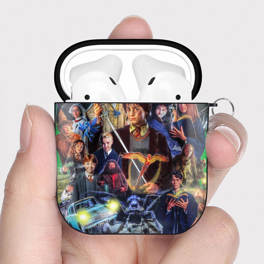 （画像用） Harry Potter ハリー・ポッターシリーズ AirPods 第2世代保護ケース ハードシェル ブラック 耐衝撃・防指紋・カラビナ付き