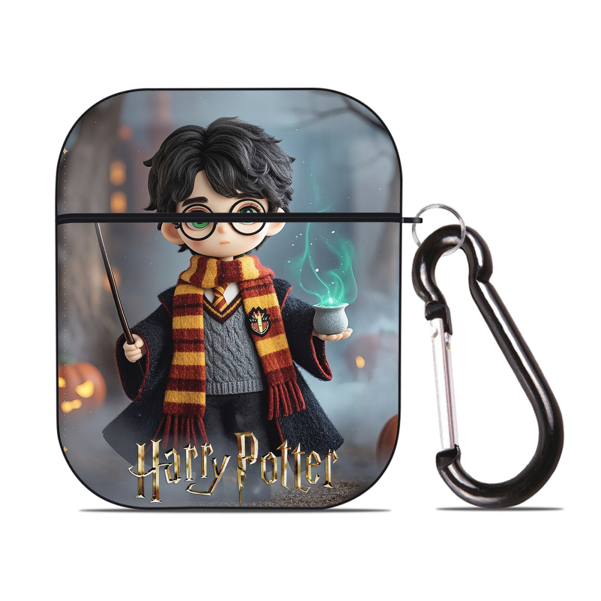 （画像用） Harry Potter ハリー・ポッターシリーズ AirPods 第2世代保護ケース ハードシェル ブラック 耐衝撃・防指紋・カラビナ付き