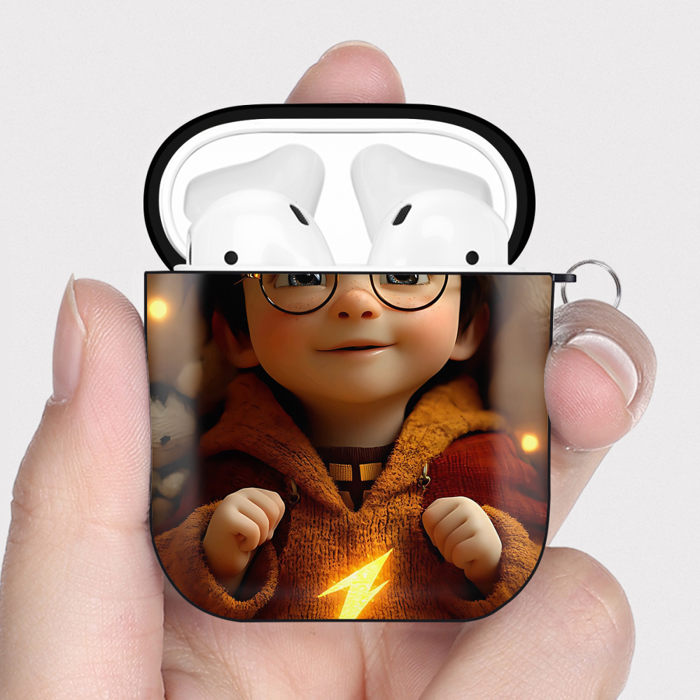 （画像用） Harry Potter ハリー・ポッターシリーズ AirPods 第2世代保護ケース ハードシェル ブラック 耐衝撃・防指紋・カラビナ付き