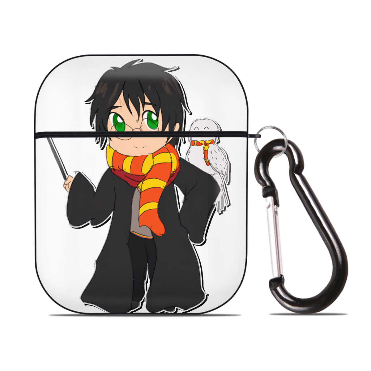 （画像用） Harry Potter ハリー・ポッターシリーズ AirPods 第2世代保護ケース ハードシェル ブラック 耐衝撃・防指紋・カラビナ付き